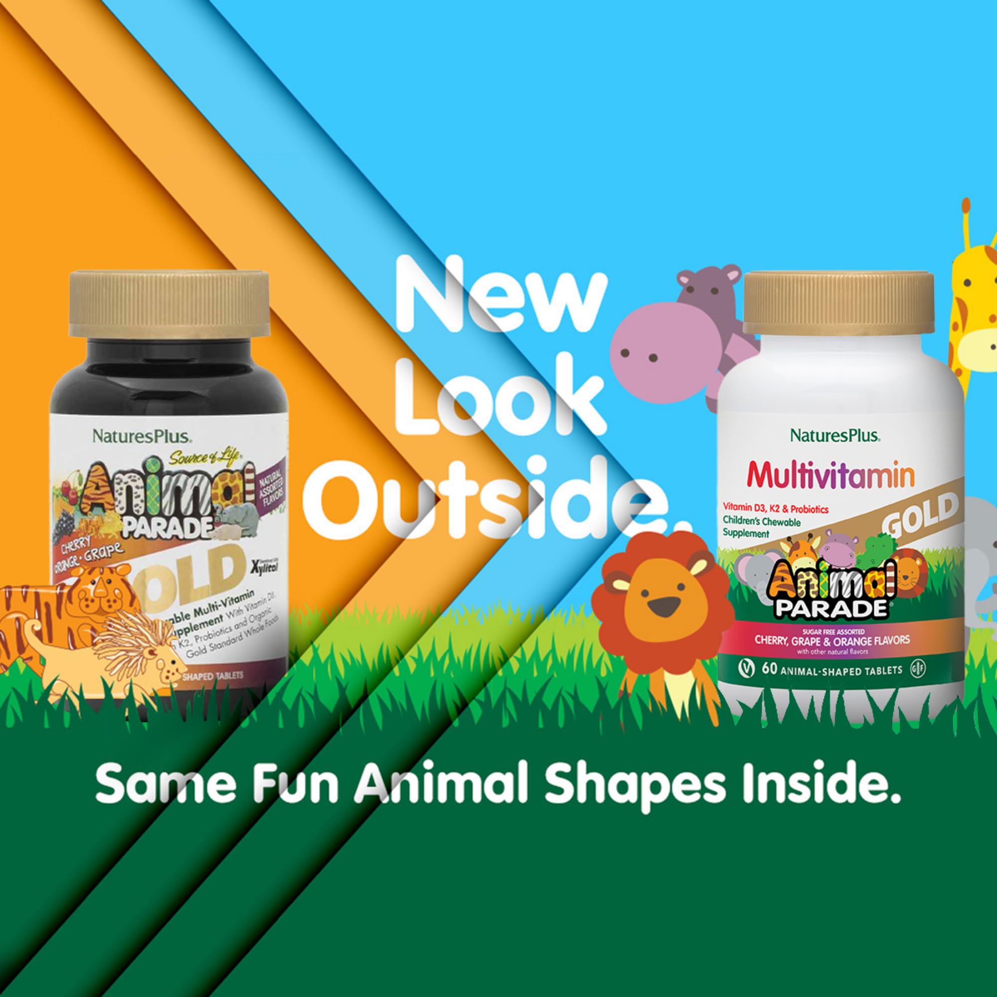 NaturesPlus Animal Parade orange: saveur fruitée favorisant une routine saine.