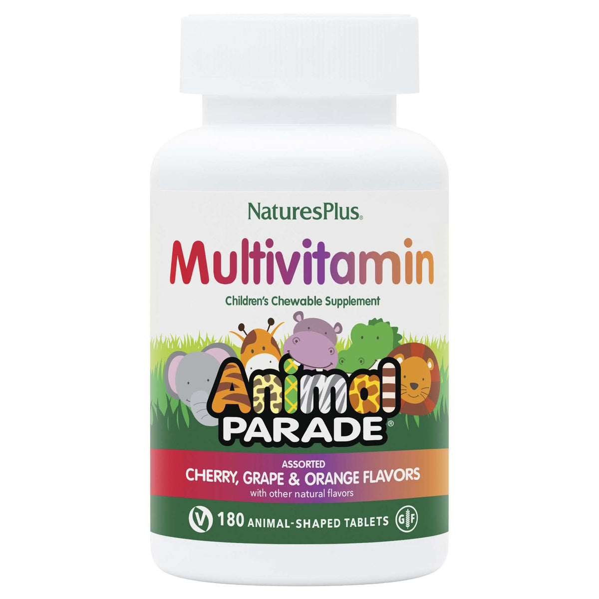 NaturesPlus Animal Parade tablettes en forme d'animaux, goût agréable pour enfants.
