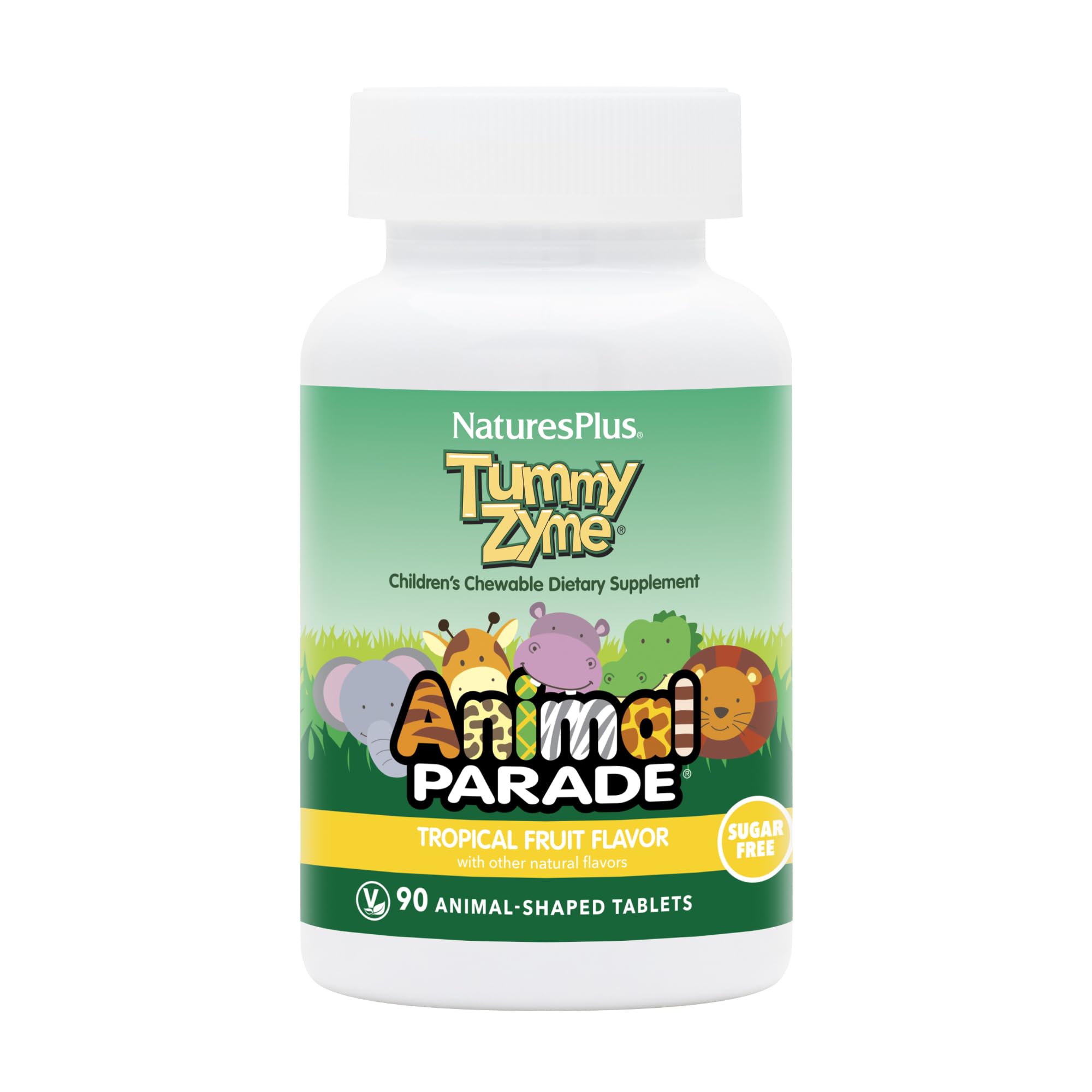 Bouteille NaturesPlus Animal Parade Tummy Zyme: comprimés en forme d'animaux, faciles à prendre.