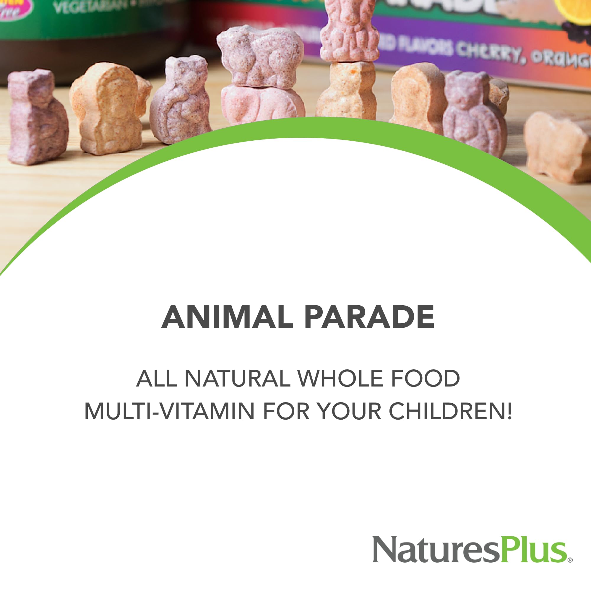 NaturesPlus Animal Parade Tummy Zyme: goût fruits tropicaux apprécié par les enfants.