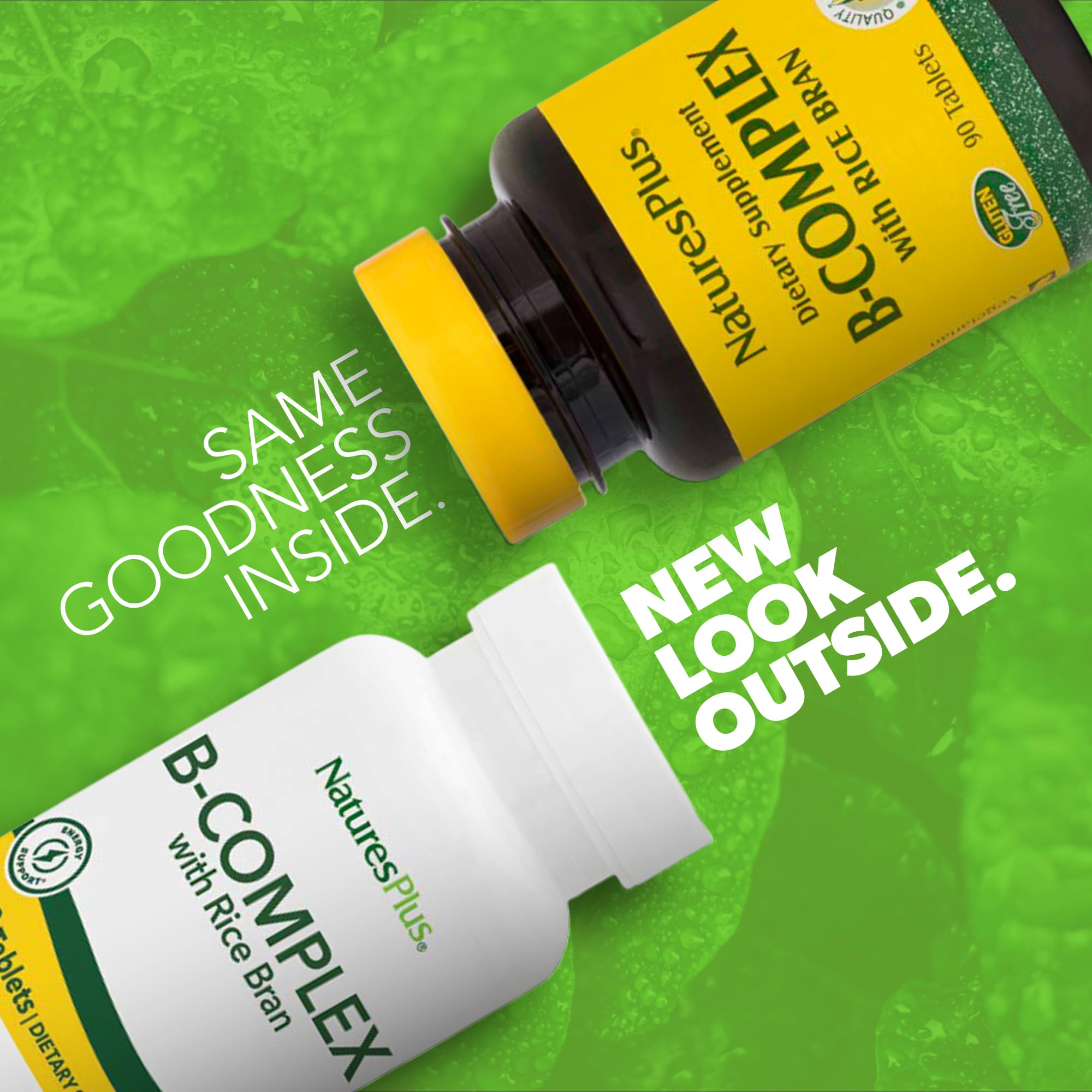 NaturesPlus B-Complex avec son de riz – etiquette, formulation vegetarienne pratique.