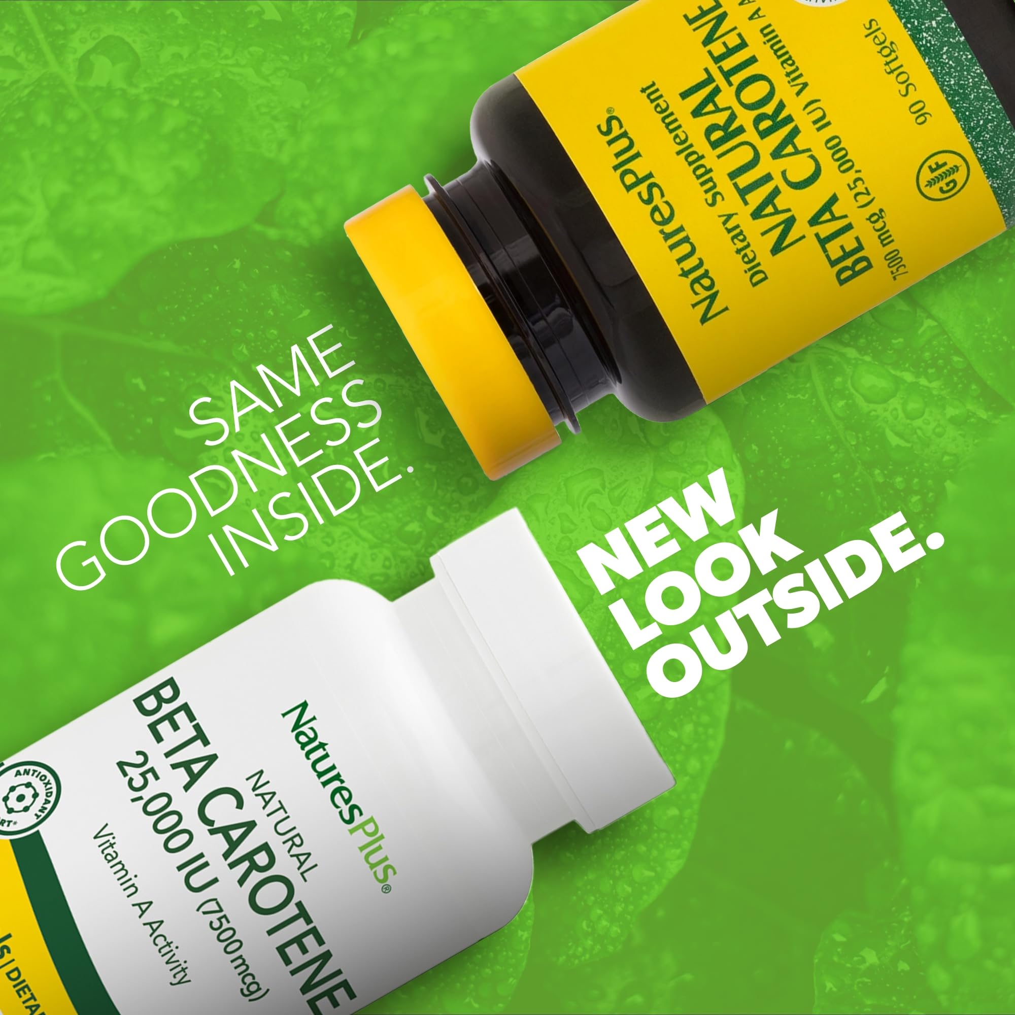NaturesPlus Beta Carotene — gélules molles faciles à avaler pour un apport quotidien.