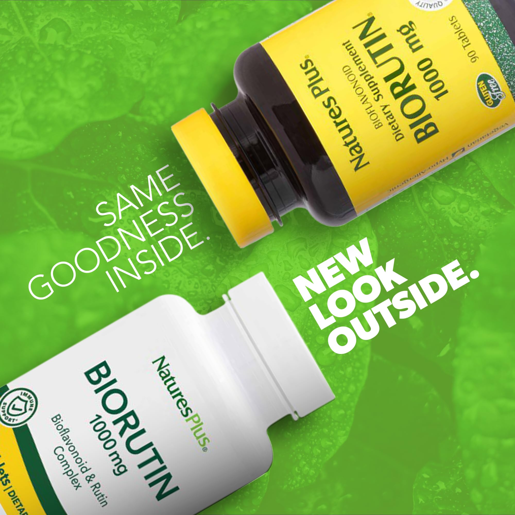 Étiquette du flacon NaturesPlus Biorutin, détails sur le complexe rutine et flavonoïdes.