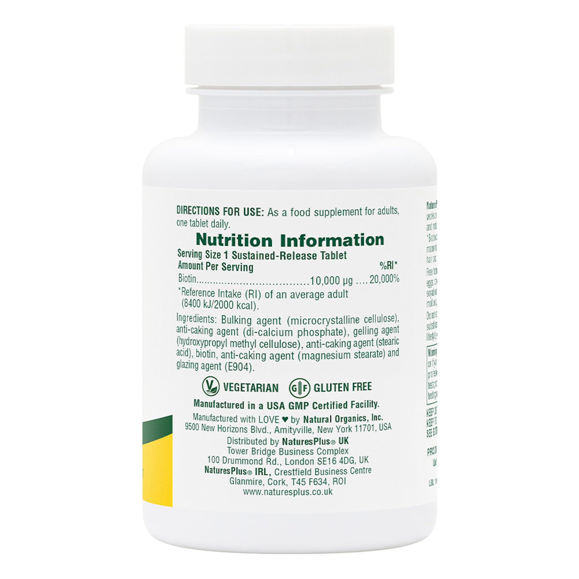 NaturesPlus Biotine 10 000 mcg, tablettes végétariennes pour une routine quotidienne.
