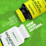 NaturesPlus magnésium comprimés 200 mg, gros-plan sur des comprimés végétariens faciles à avaler.