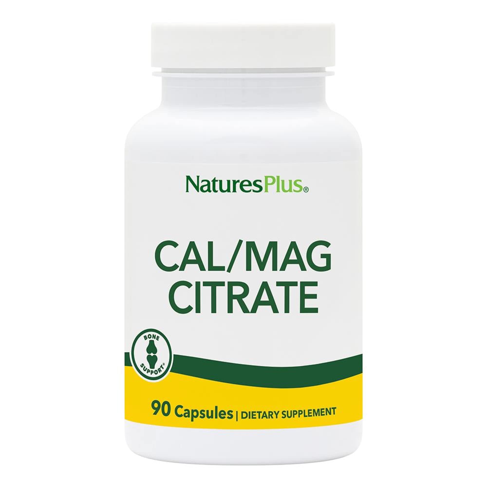 NaturesPlus Cal/Mag Citrate, gelules dans la boite, prise pratique.