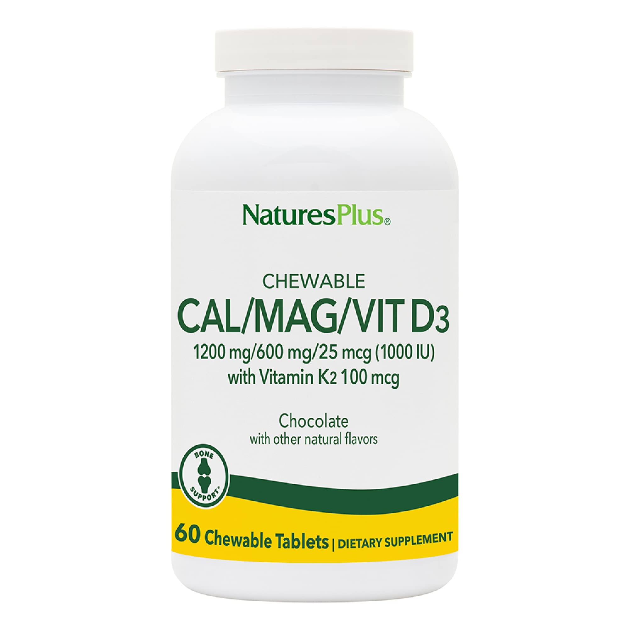 NaturesPlus Cal/Mag/Vit D3/K2 – comprimé chocolaté facile à mâcher