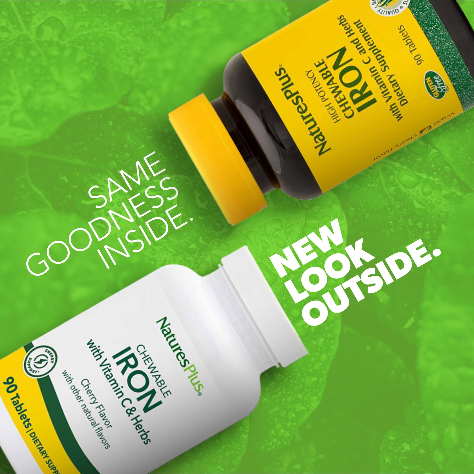 NaturesPlus Chewable Iron – comprimés à croquer vus en gros plan.
