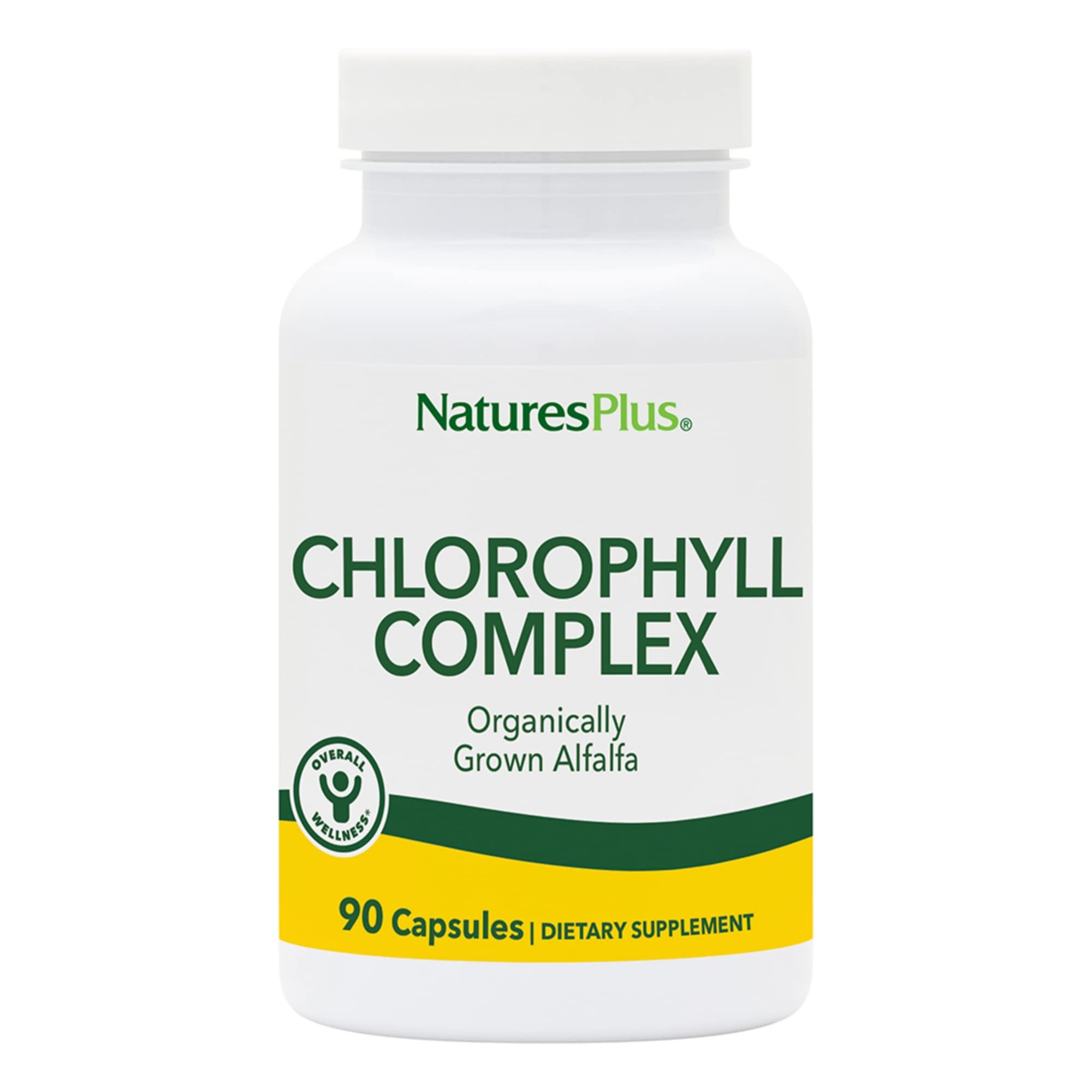 NaturesPlus Chlorophylle Complexe en capsules, flacon pratique pour un apport nutritionnel quotidien.
