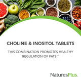 NaturesPlus Choline et Inositol – étiquette: informations claires pour utilisation et composition.