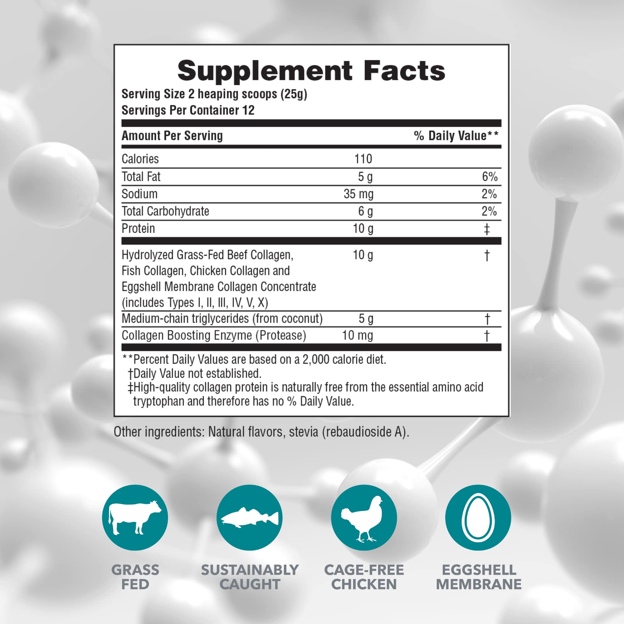NaturesPlus Collagen Creamer Vanille, emballage clair; indication d'une formule de qualité.