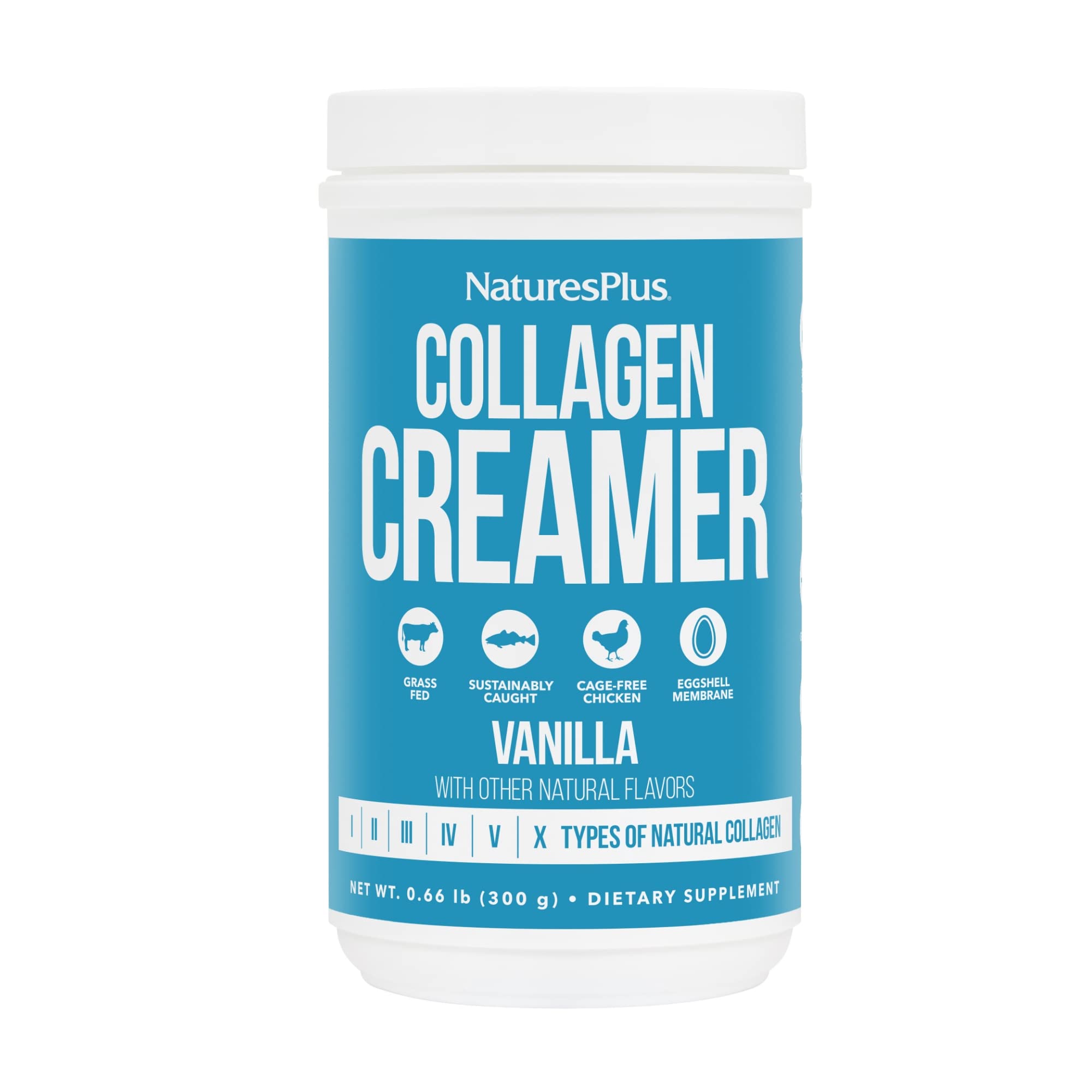 NaturesPlus Collagen Creamer Vanille, poudre prête; pour cheveux et peau plus sains au quotidien.