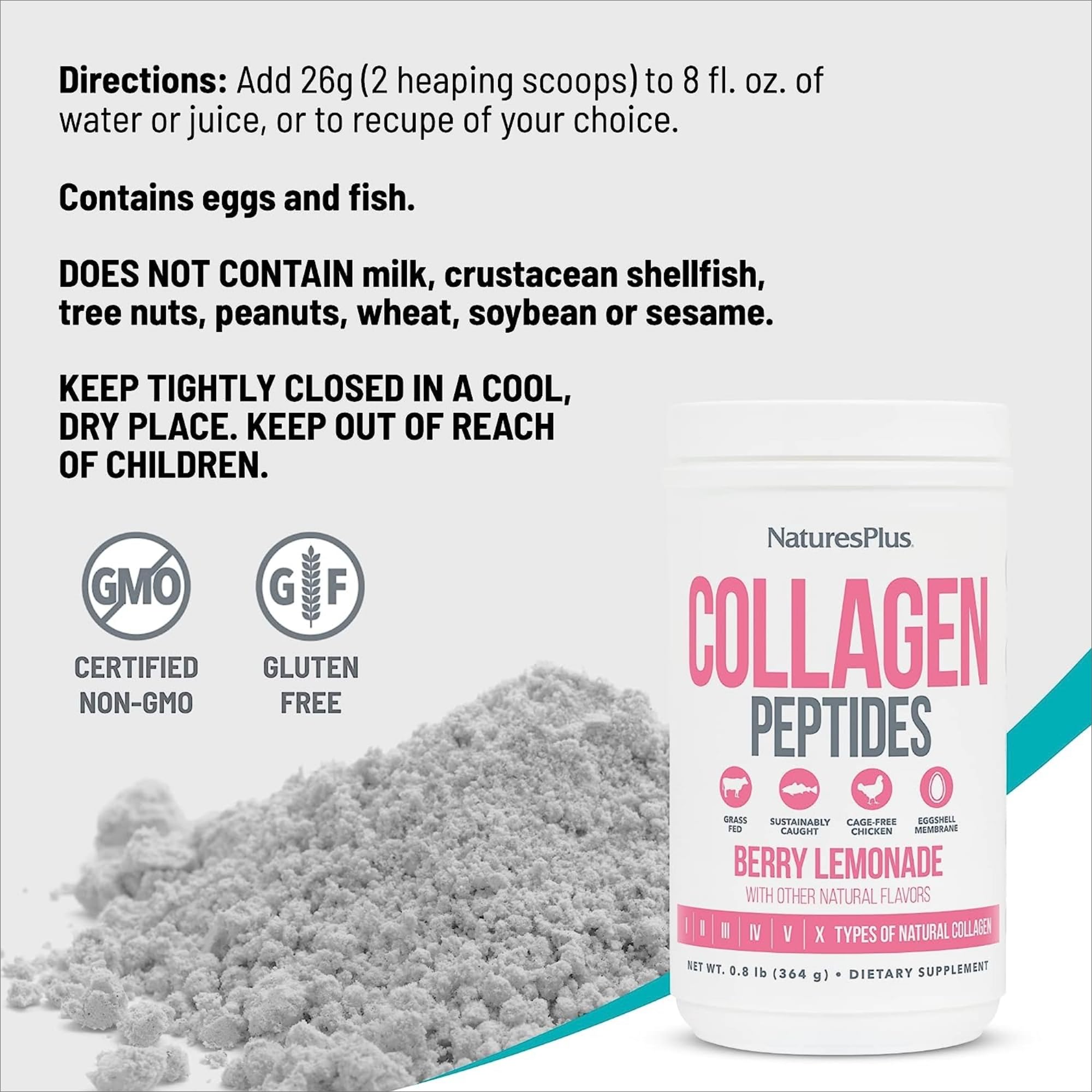 NaturesPlus Collagen Peptides six types : soutien potentiel du tissu conjonctif.