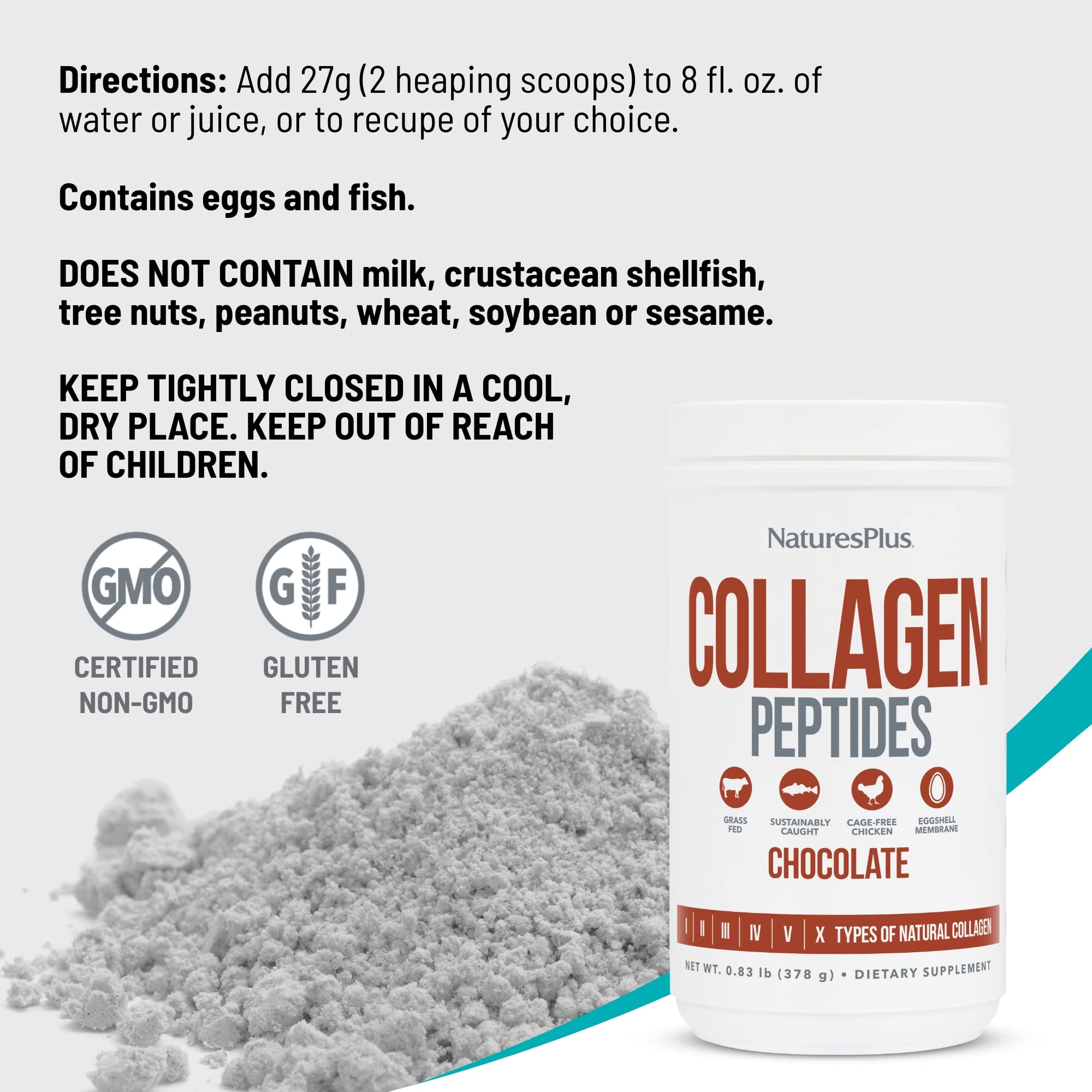 NaturesPlus Collagène Peptides Chocolat, doseur: dosage précis au quotidien.