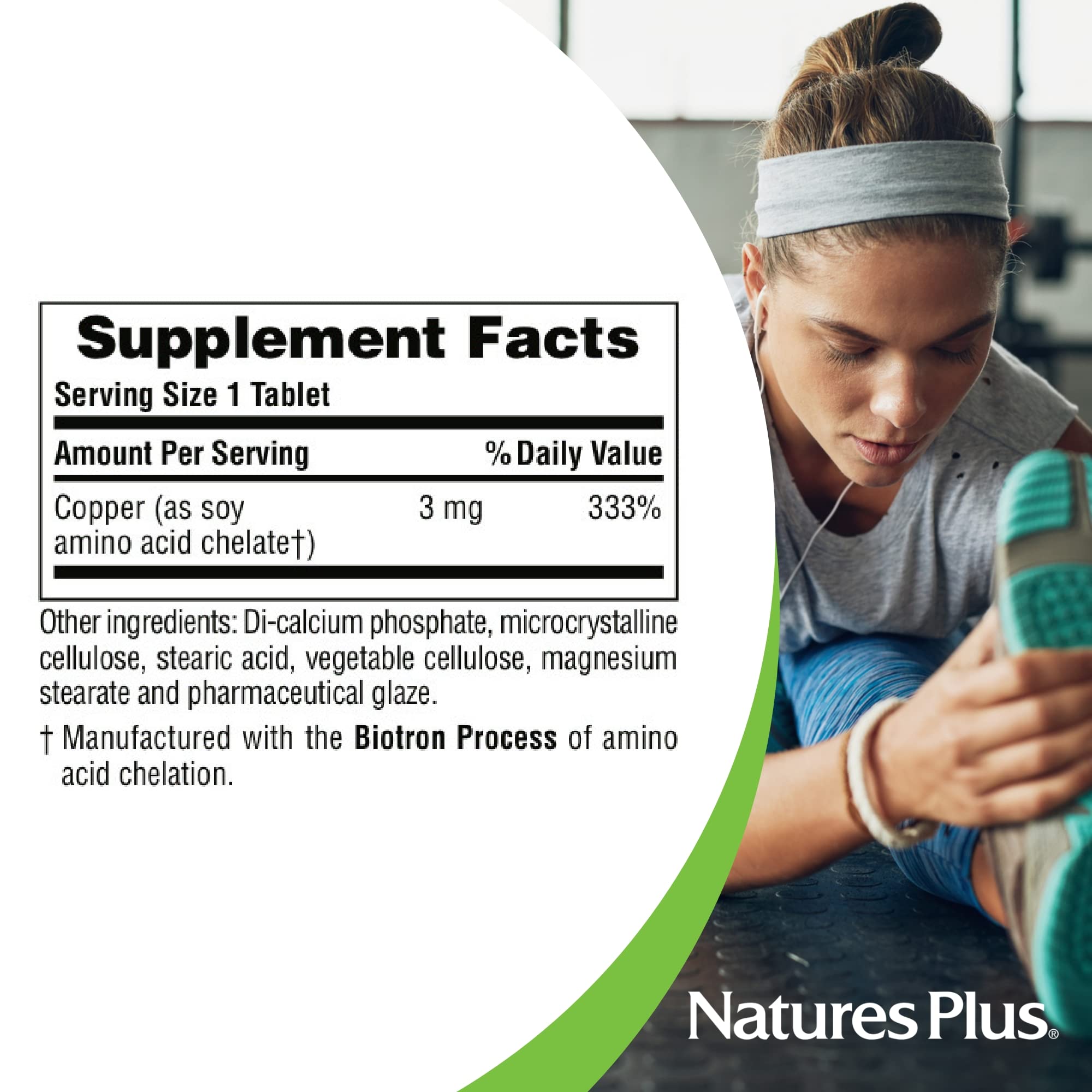 NaturesPlus Copper 3 mg, fiche produit lisible, conseils d'utilisation simples