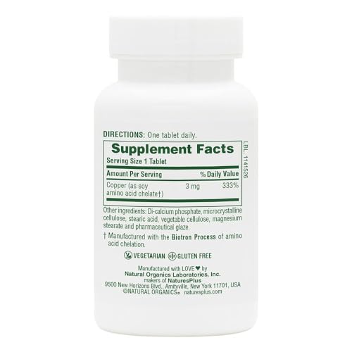 NaturesPlus Copper 3 mg, détail des tablettes, format pratique pour routine
