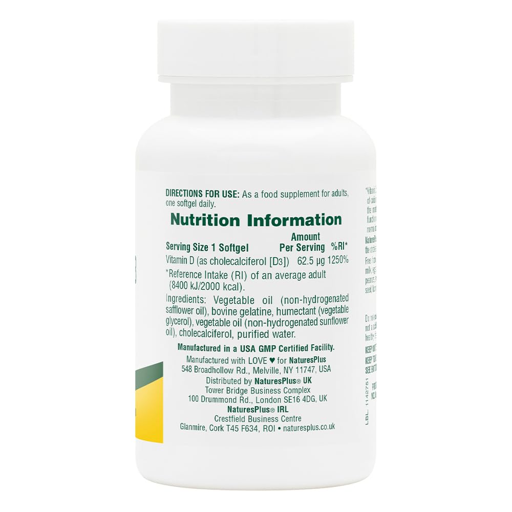 Gélules molles NaturesPlus vitamine D3 2500 UI faciles à avaler