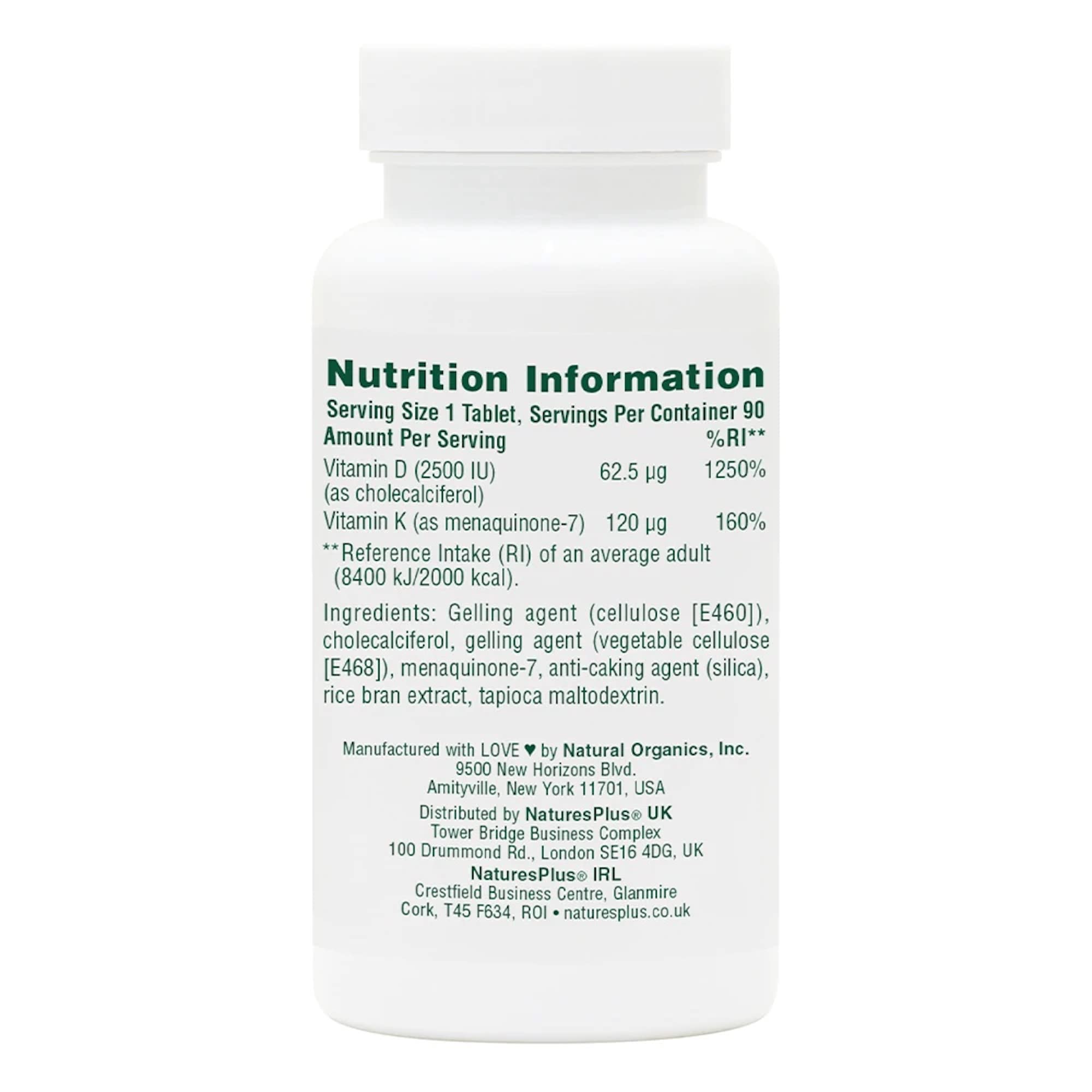 NaturesPlus D3 et K2 90 — carton d'emballage facilitant l'achat et le rangement.