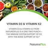 NaturesPlus D3-K2 — capsules, administration pratique et dosage lisible.