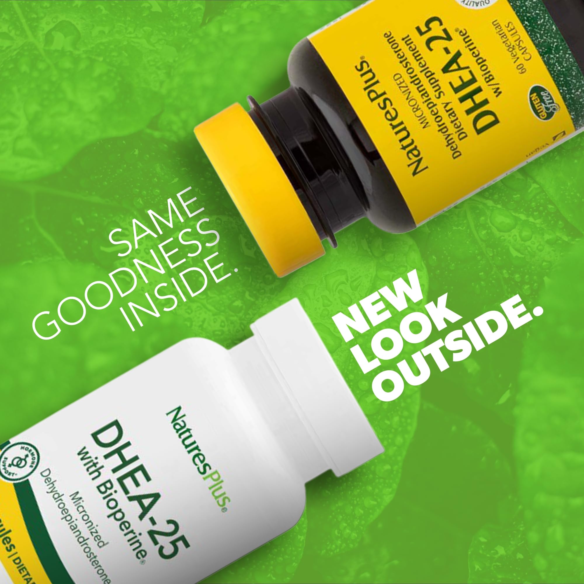 NaturesPlus DHEA-25 etiquette: informations claires et transparence sur le produit.