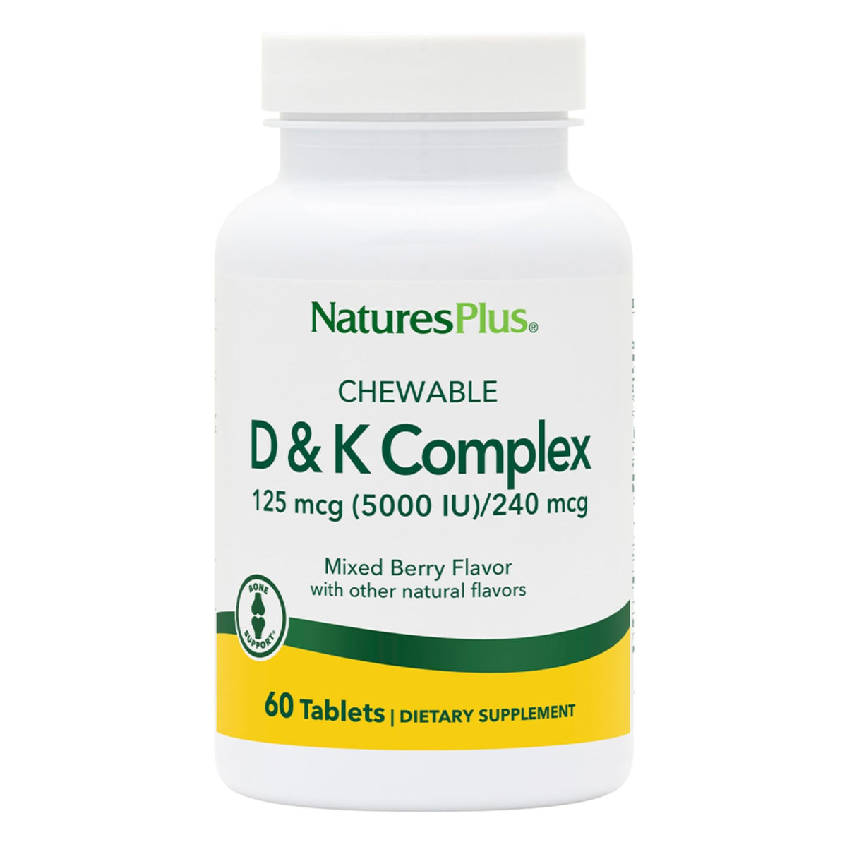 NaturesPlus D & K Complex — emballage, goût baies rouges, soutien potentiel du métabolisme du calcium