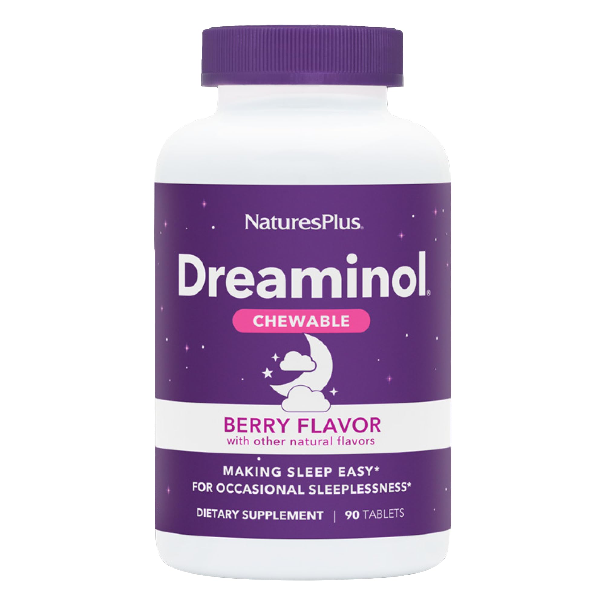 NaturesPlus Dreaminol Chewable, bouteille, favorise une routine nocturne détendue et agréable.