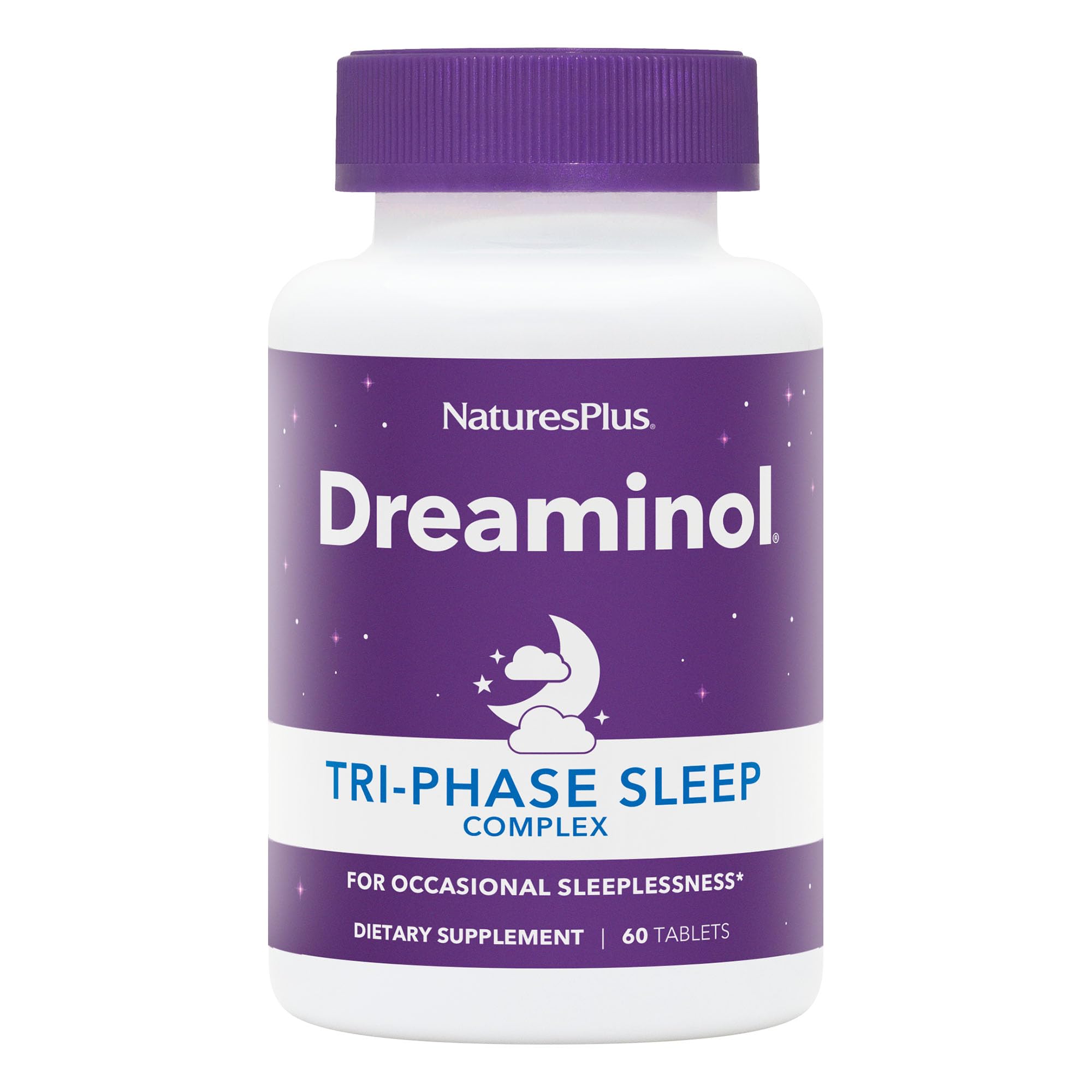 NaturesPlus Dreaminol Tri-Phase Sommeil, bouteille, peut soutenir un cycle de sommeil plus reposant.