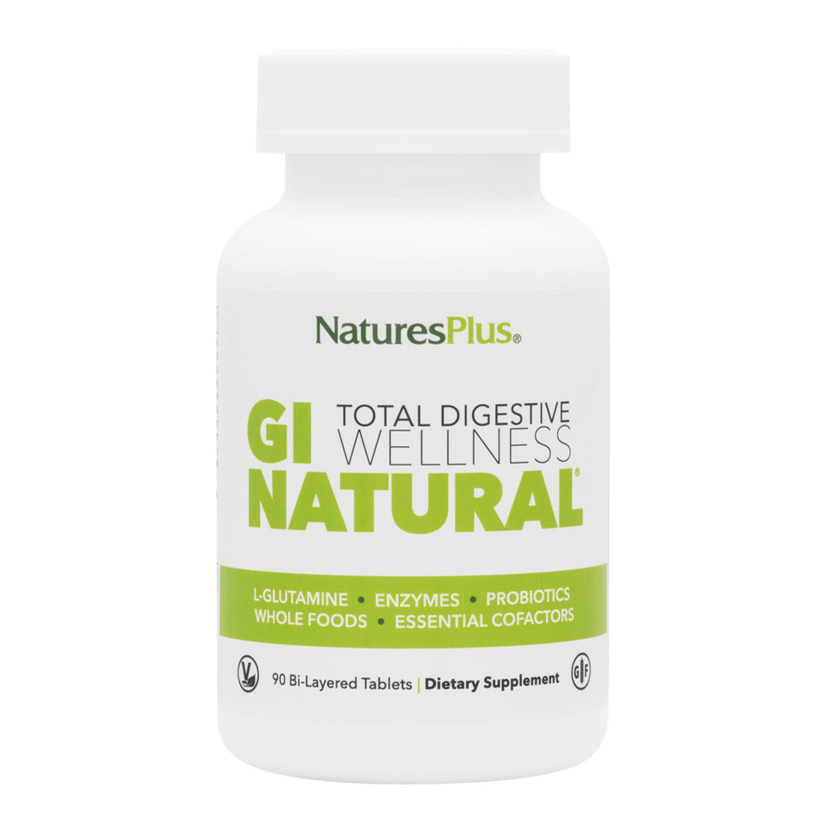 NaturesPlus GI Natural, bouteille, soutien potentiel à une digestion équilibrée au quotidien.