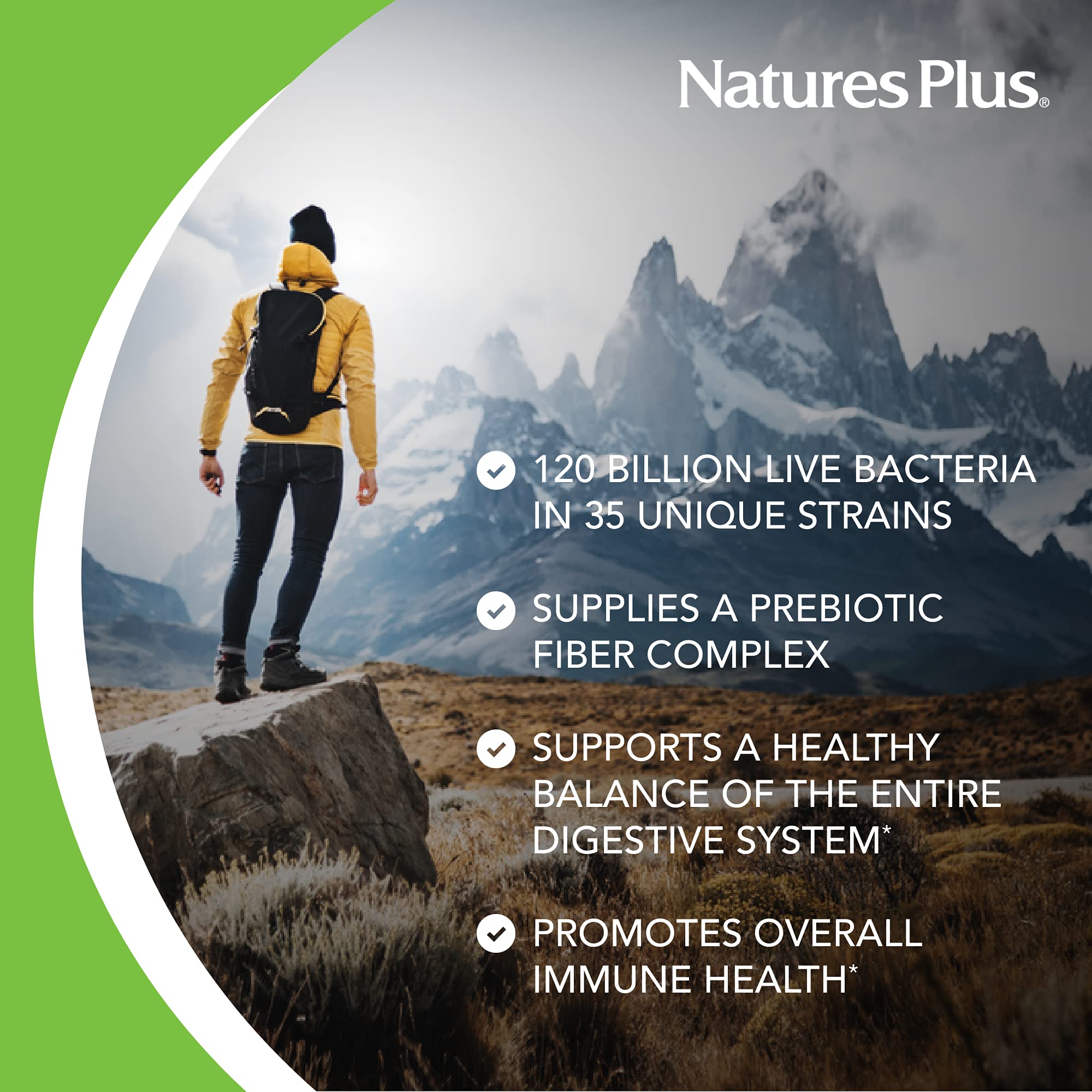 NaturesPlus GI Natural Probiotic Mega – capsules visibles, facilité d’ingestion au quotidien.