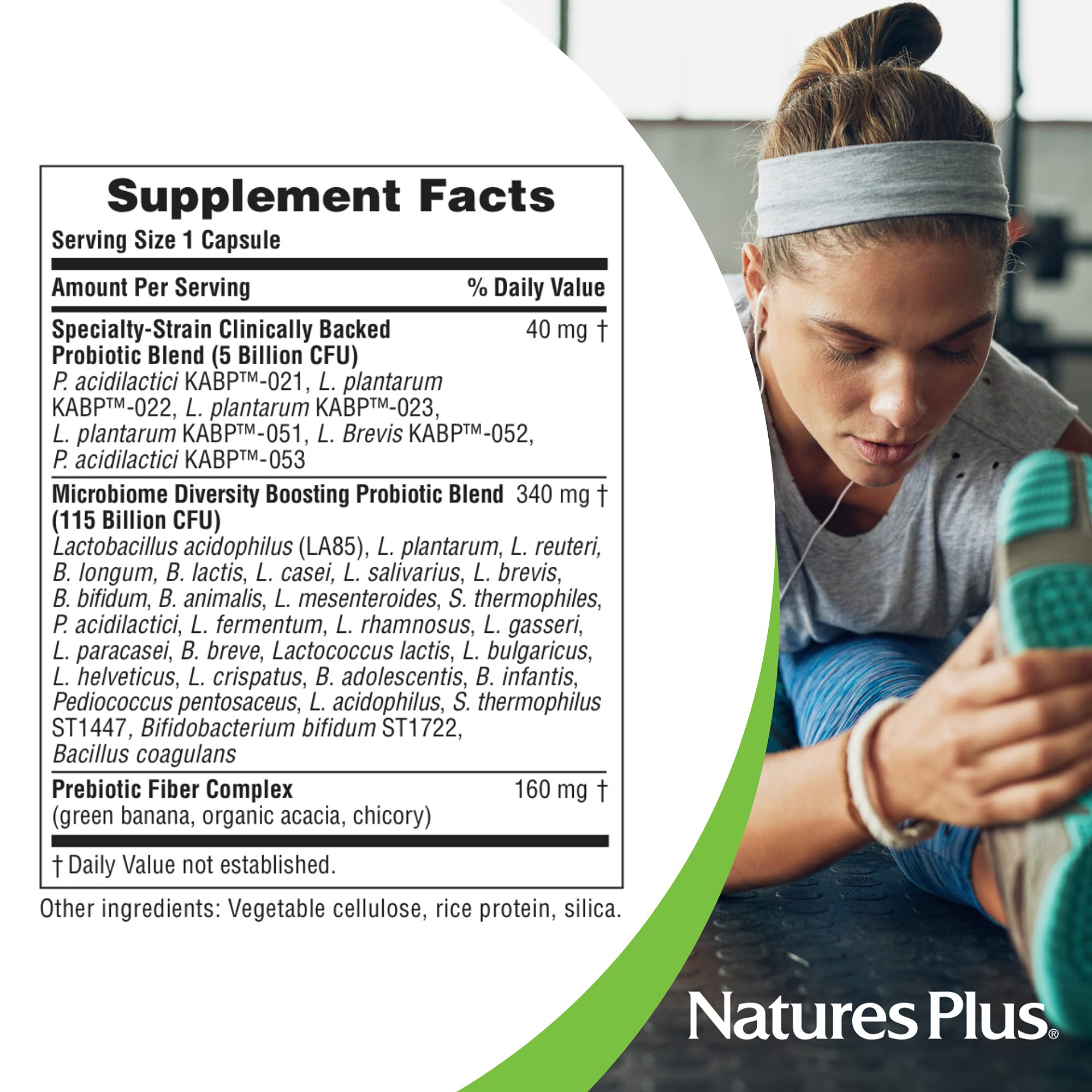 Nature's Plus GI Natural Probiotic Mega — emballage montrant les différentes souches probiotiques