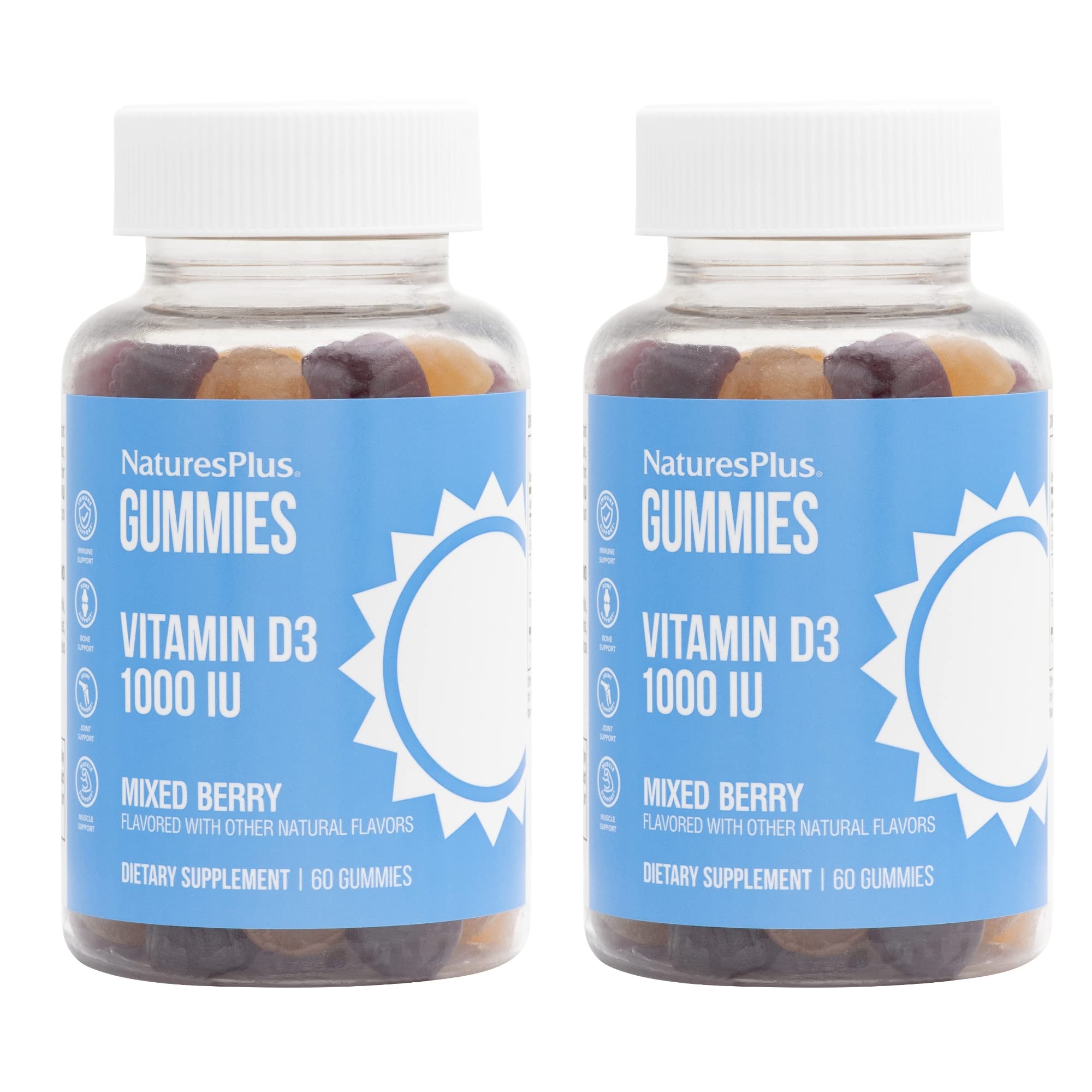 Gommes NaturesPlus D3 1000 UI, baies mélangées, soutien potentiel des os.
