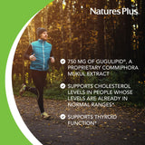 Étiquette Gugulipid NaturesPlus sans allergènes, produit végétarien et sans gluten