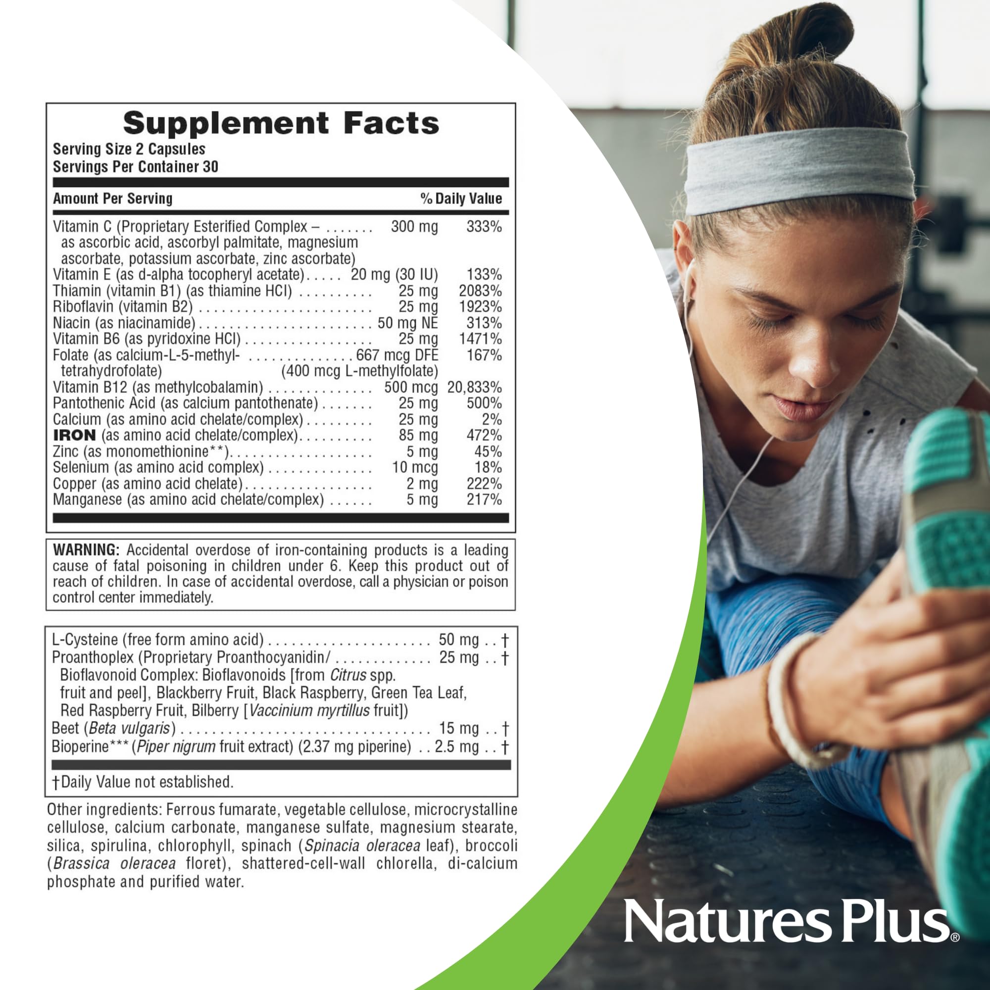 NaturesPlus Hema-Plex Fer – vitamine C et bioflavonoïdes optimisant l'utilisation des minéraux.