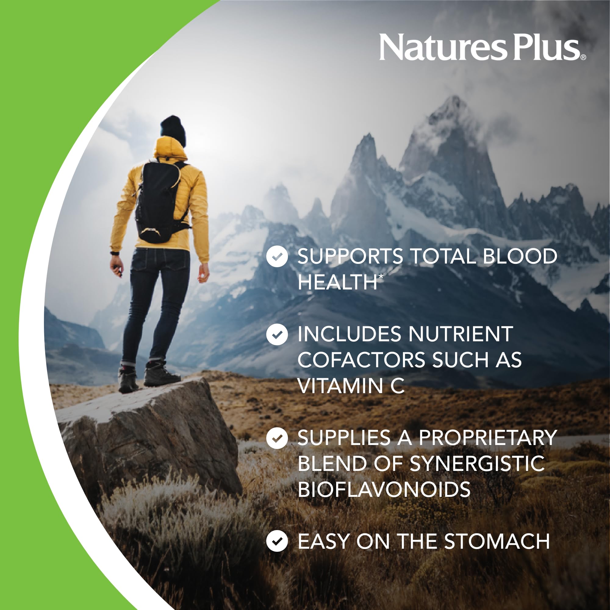 Étiquette NaturesPlus Hema-Plex Iron montrant le dosage élevé par portion