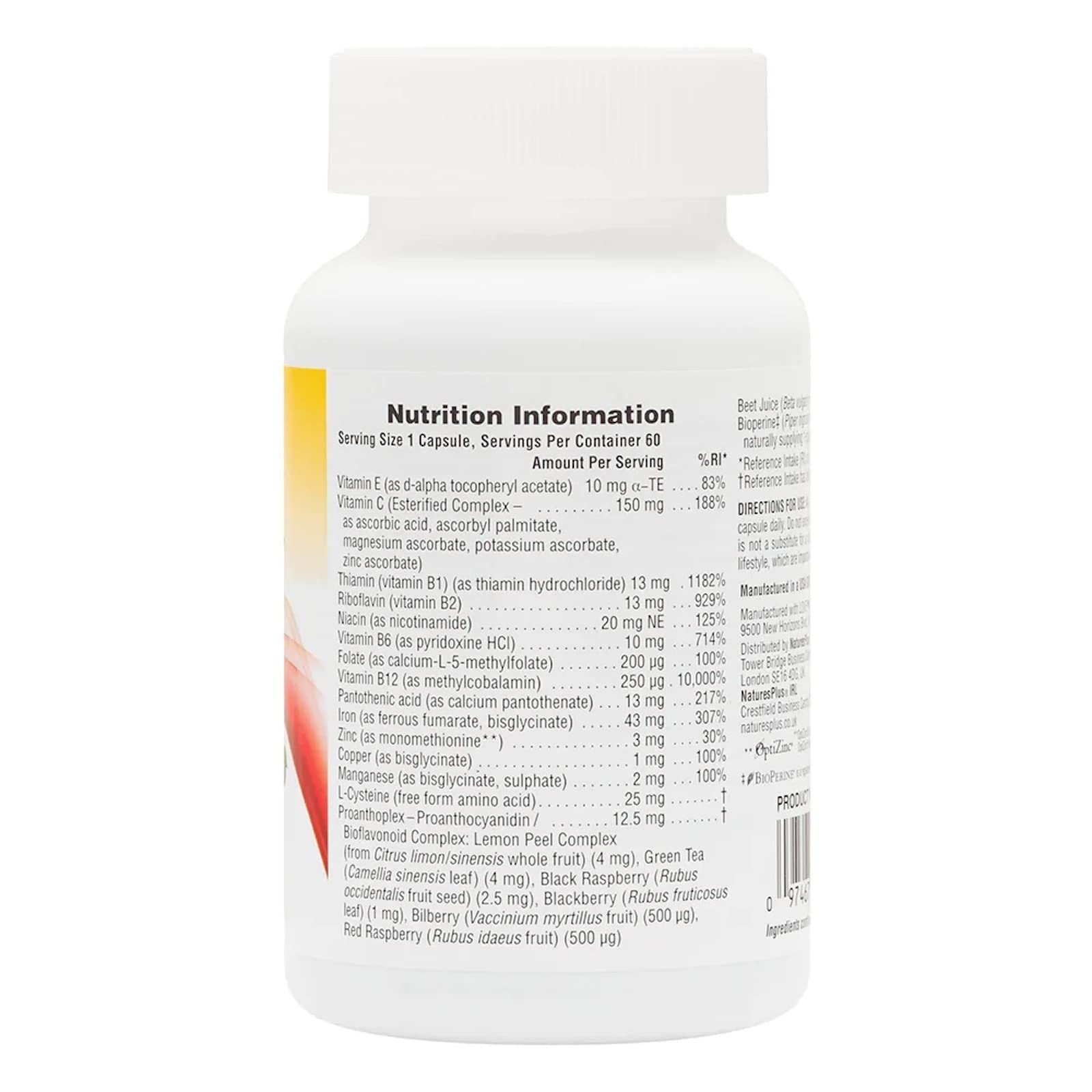 NaturesPlus Hema-Plex fer, capsule de 85 mg facile à prendre au quotidien.