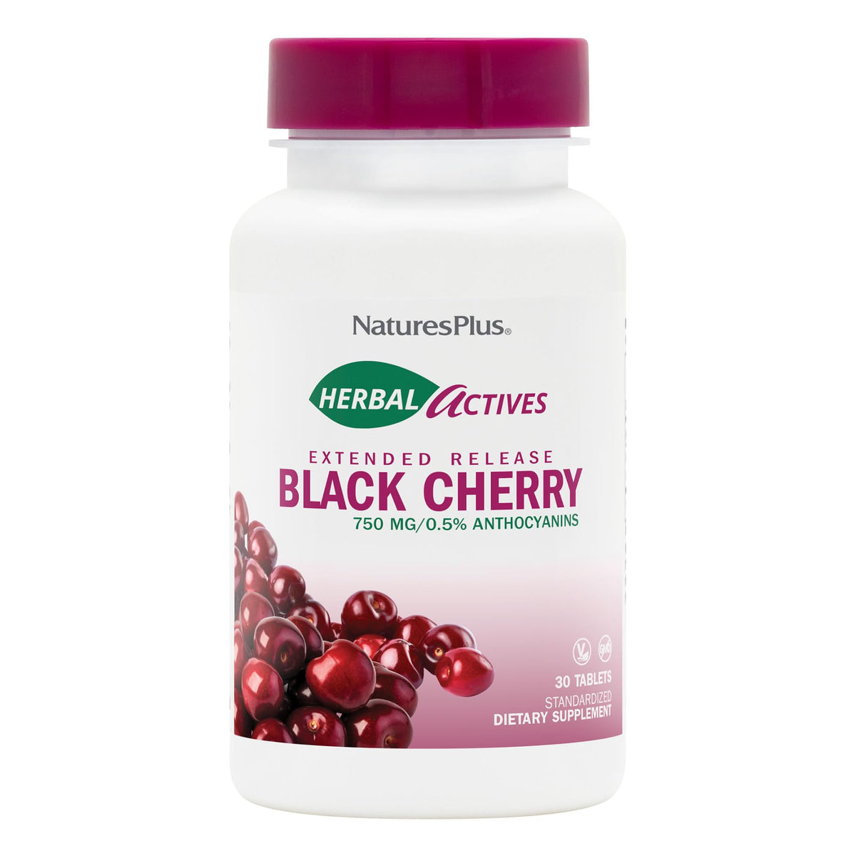 NaturesPlus Herbal Actives Black Cherry — bouteille montrant le complément antioxydant potentiel.
