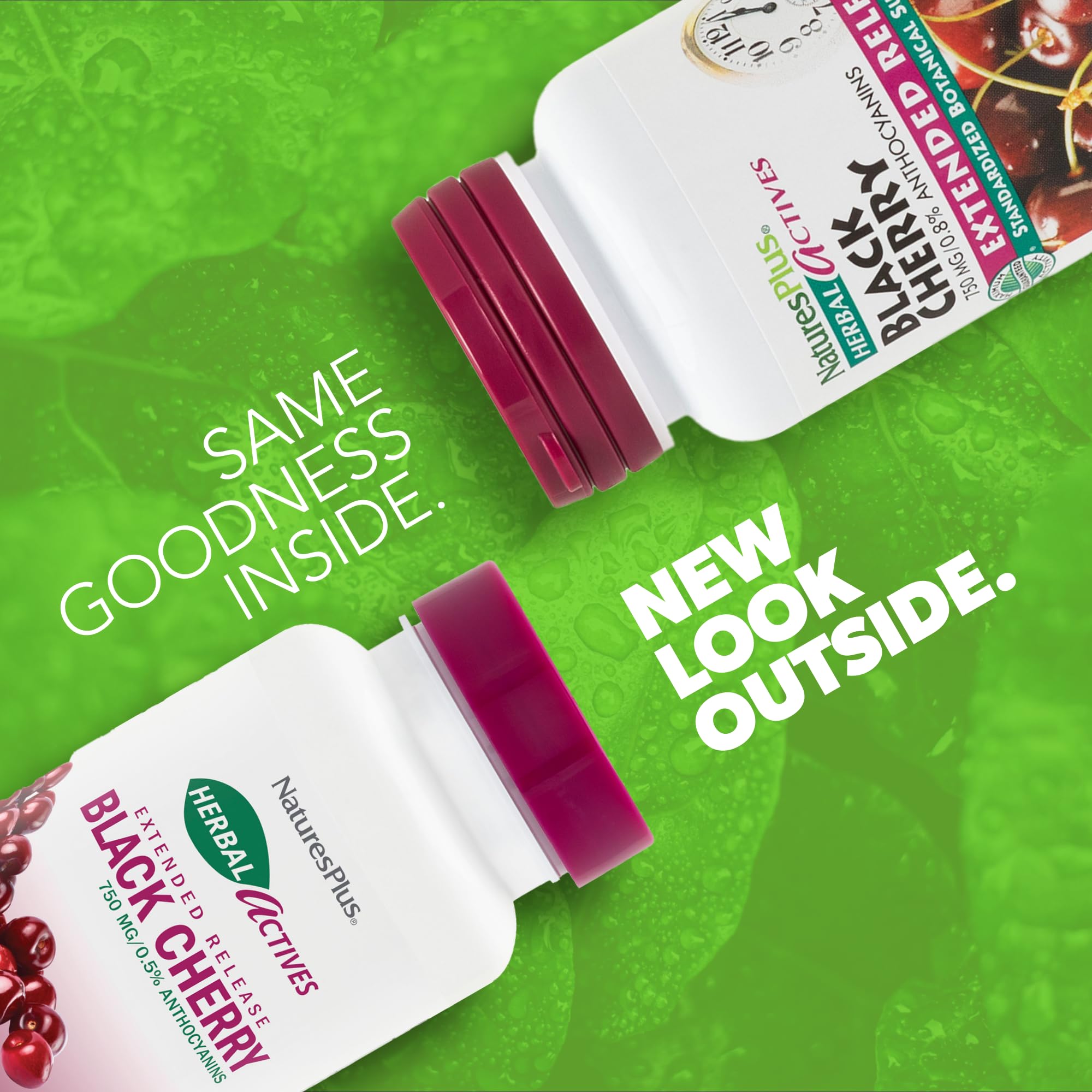 NaturesPlus Herbal Actives Black Cherry — tablettes prêtes à être prises quotidiennement.