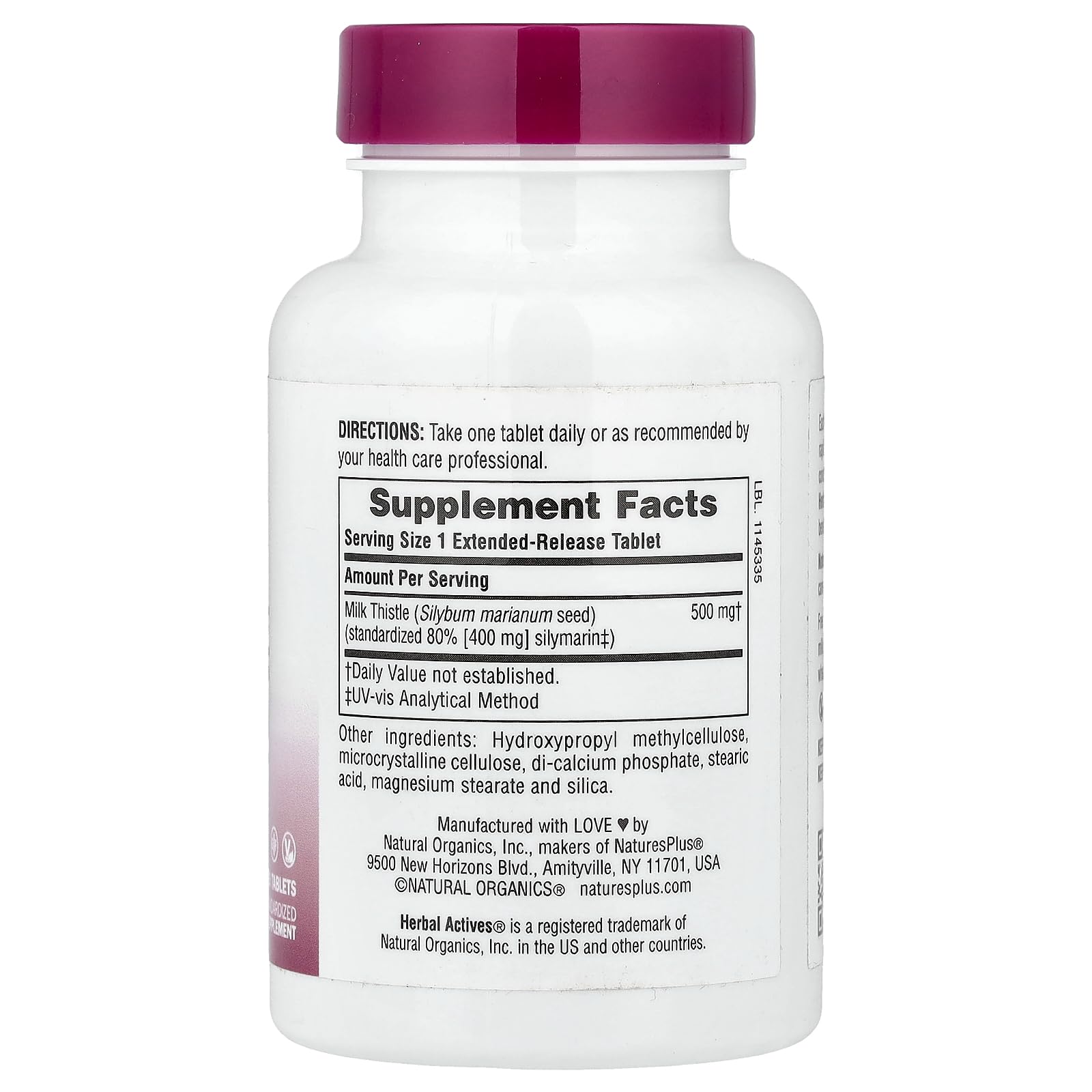 NaturesPlus Herbal Actives Chardon-Marie, comprimés, libération prolongée pour absorption soutenue