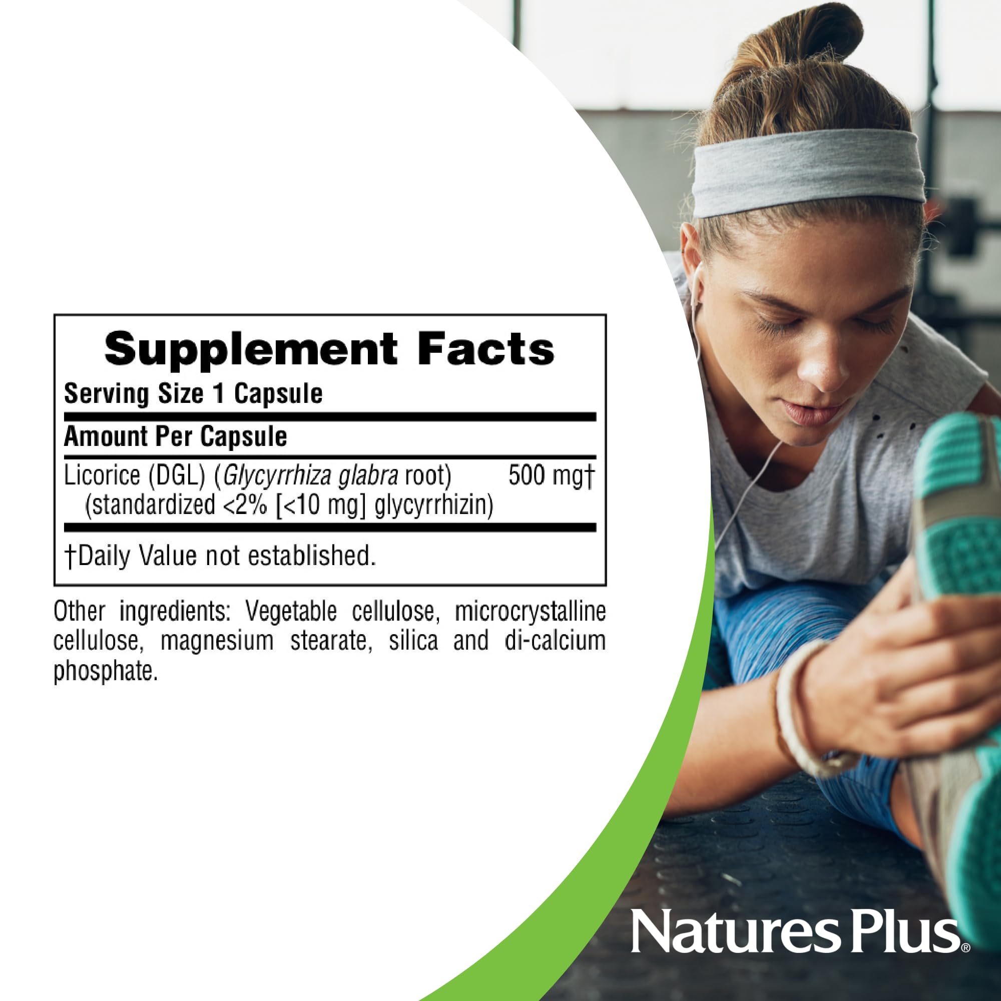 Tableau des ingrédients NaturesPlus Réglisse DGL 500 mg pour transparence.