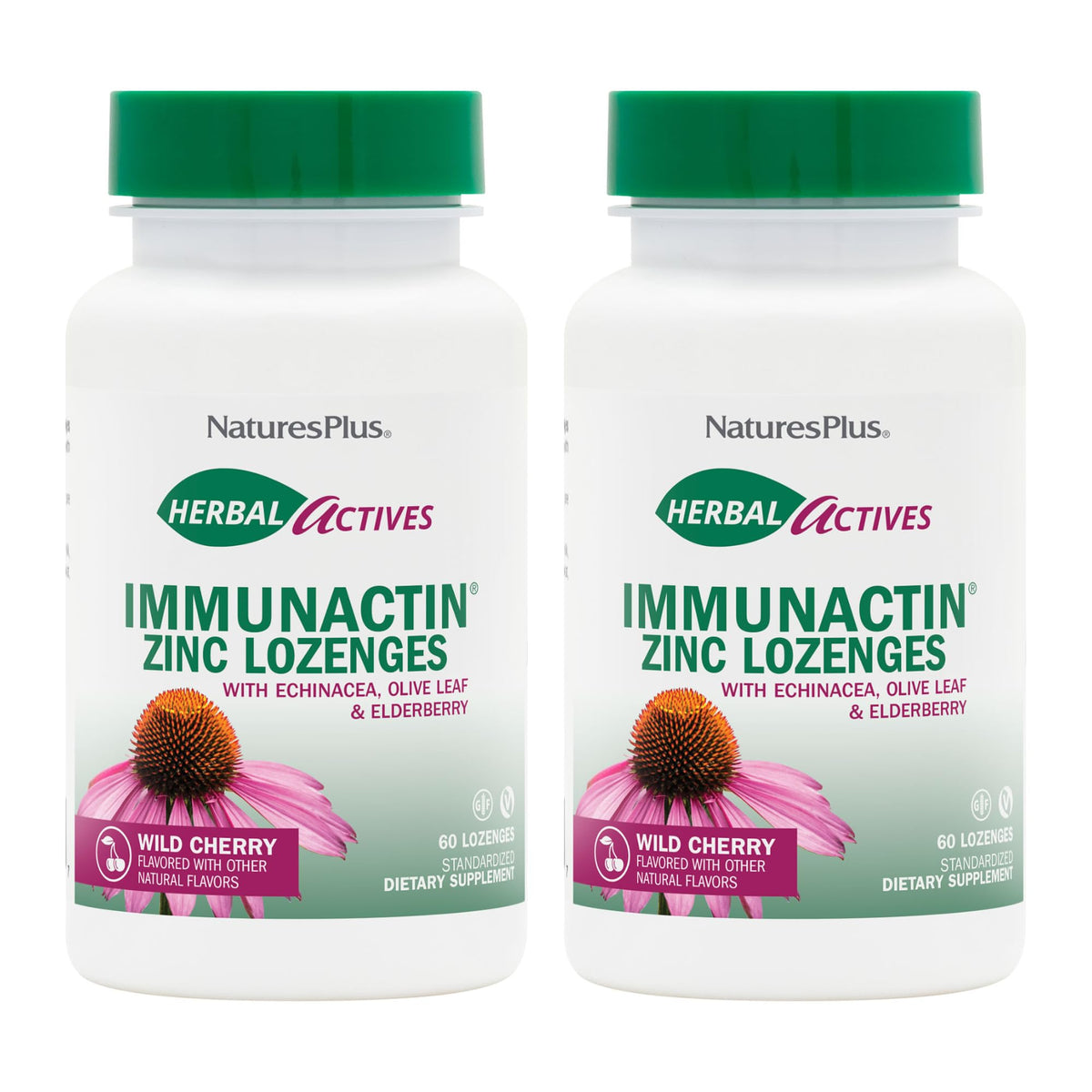 NaturesPlus ImmunActin: pastilles zinc cerise sauvage, douceur fruitée pour le quotidien.
