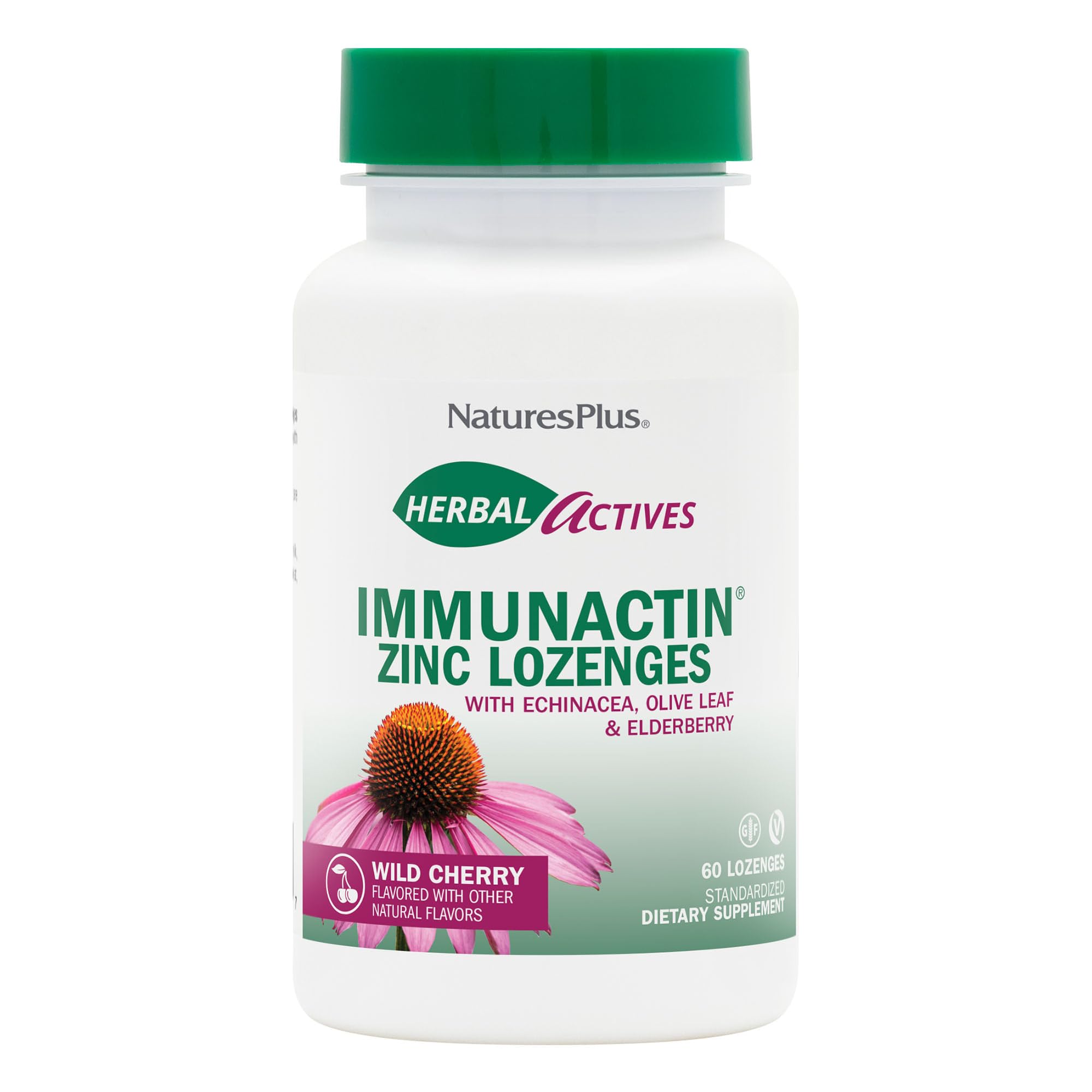 NaturesPlus ImmunActin Zinc Lozenges flacon Wild Cherry pour soutenir les défenses naturelles.