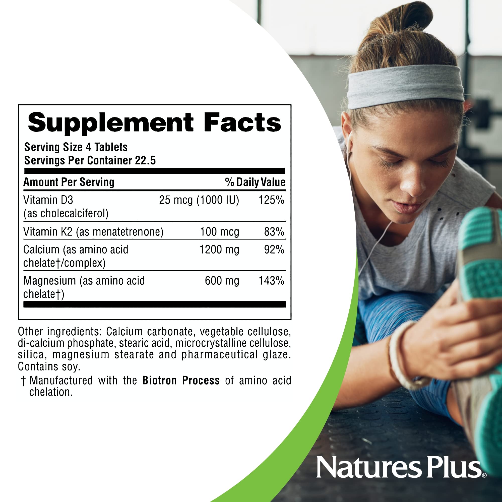 Vue des ingrédients: calcium, magnésium, vitamine D3 et K2 chez NaturesPlus.
