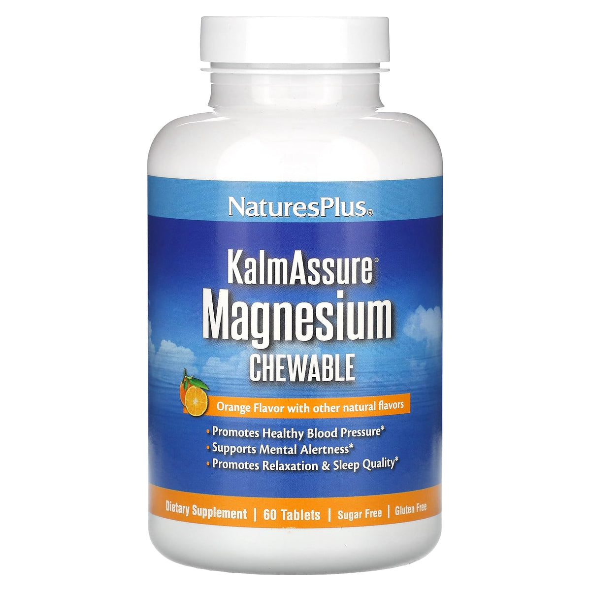 NaturesPlus KalmAssure magnésium à mâcher orange, comprimés faciles à prendre pour un regain de calme et d'énergie.