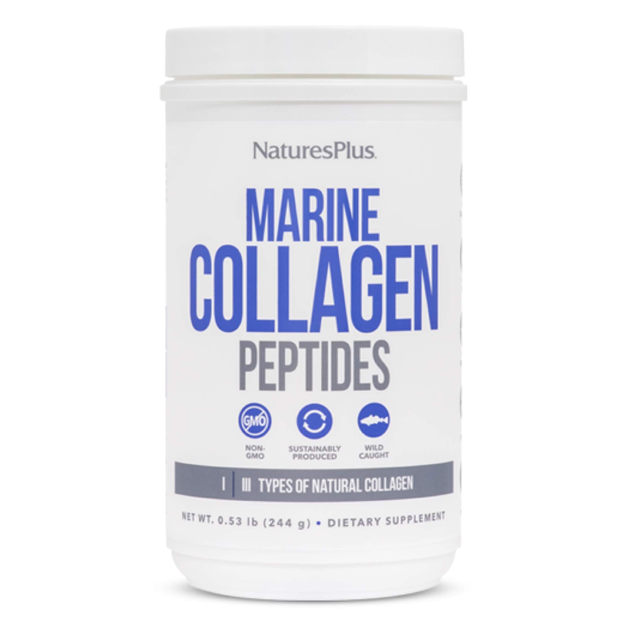 NaturesPlus Marine Collagen Peptides en bouteille sans arôme pour peau et cheveux.