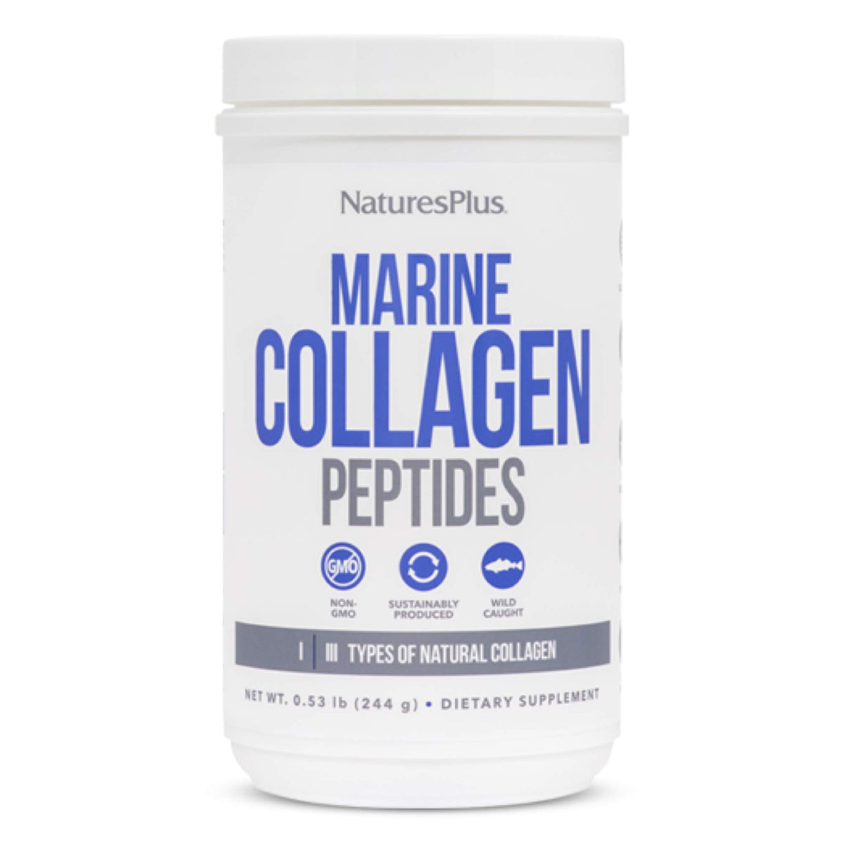 NaturesPlus Marine Collagen Peptides en bouteille sans arôme pour peau et cheveux.