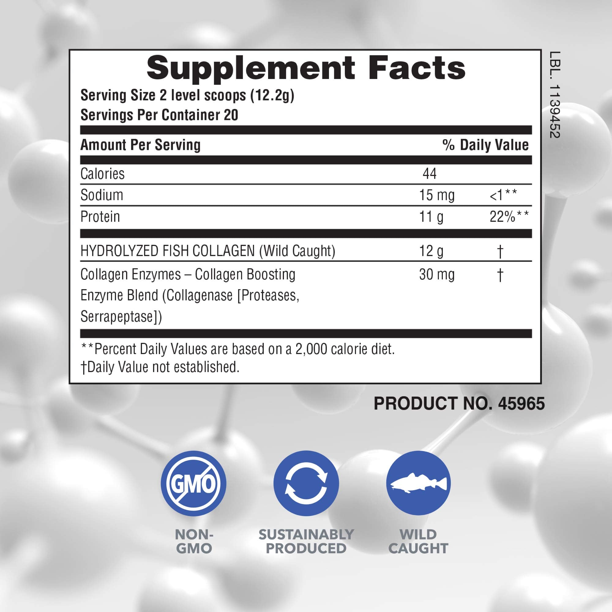 NaturesPlus Marine Collagen Peptides emballage sans gluten et sans OGM.