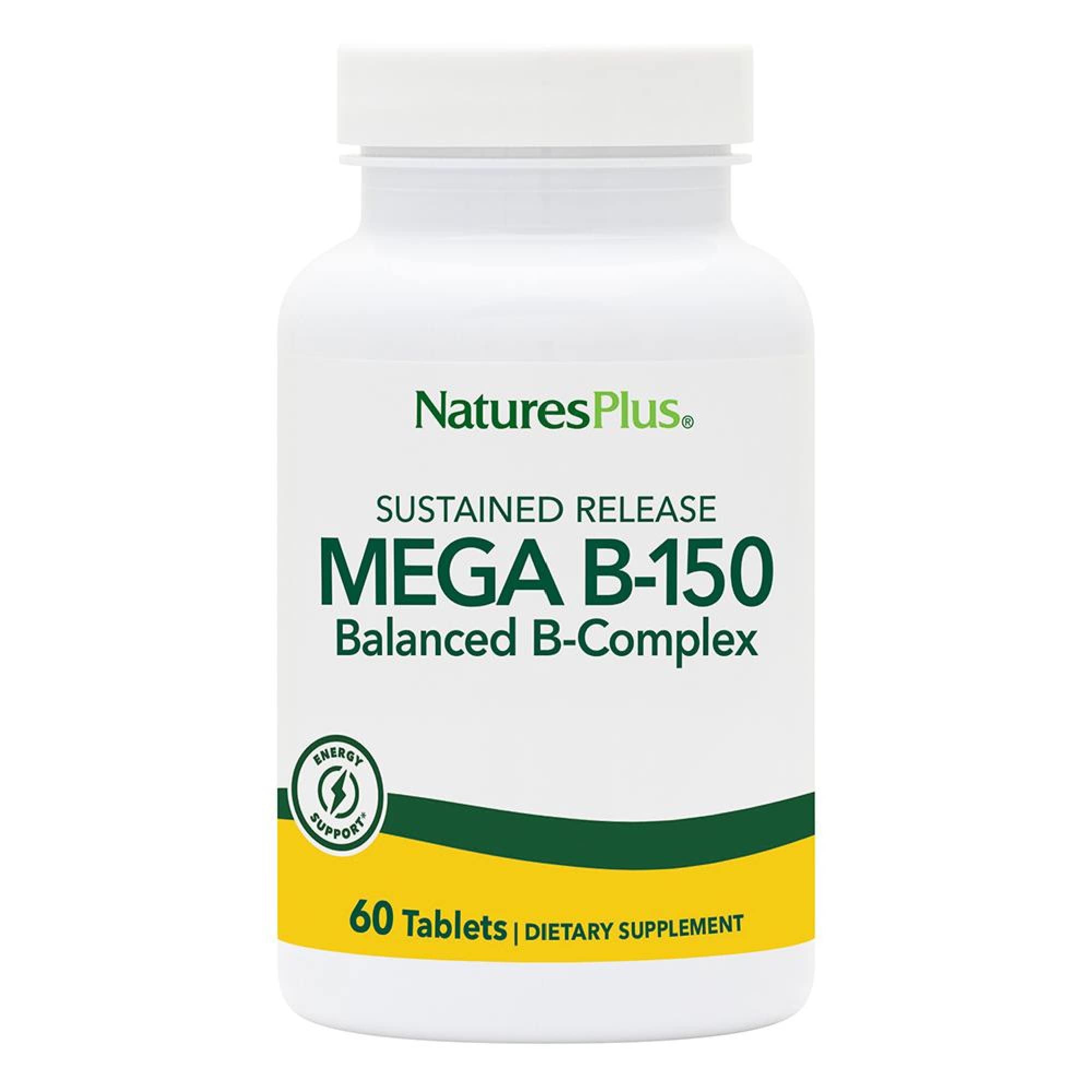 NaturesPlus Mega B-150 Complex bouteille verte — soutien potentiel d'énergie quotidienne.