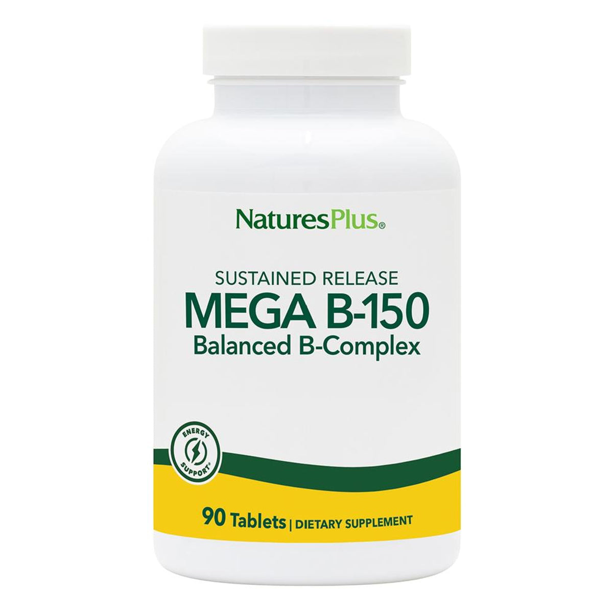 NaturesPlus Mega B-150 Complex, tablettes végétales, dosage élevé pour la routine quotidienne.