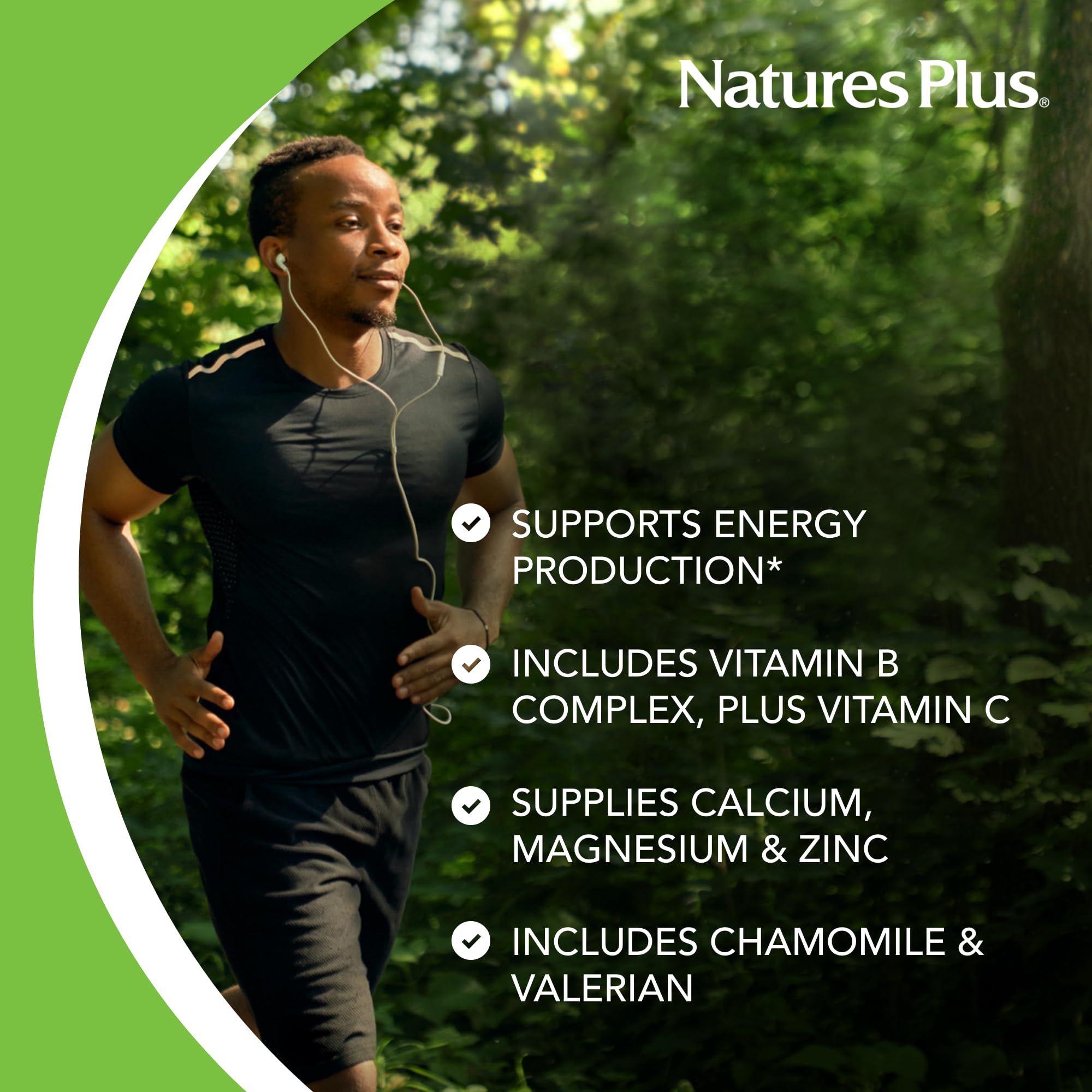 NaturesPlus Mega-Stress: camomille et valériane pour une détente naturelle.