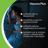 Emballage NaturesPlus Mélatonine 1 mg, vegan et sans allergènes.